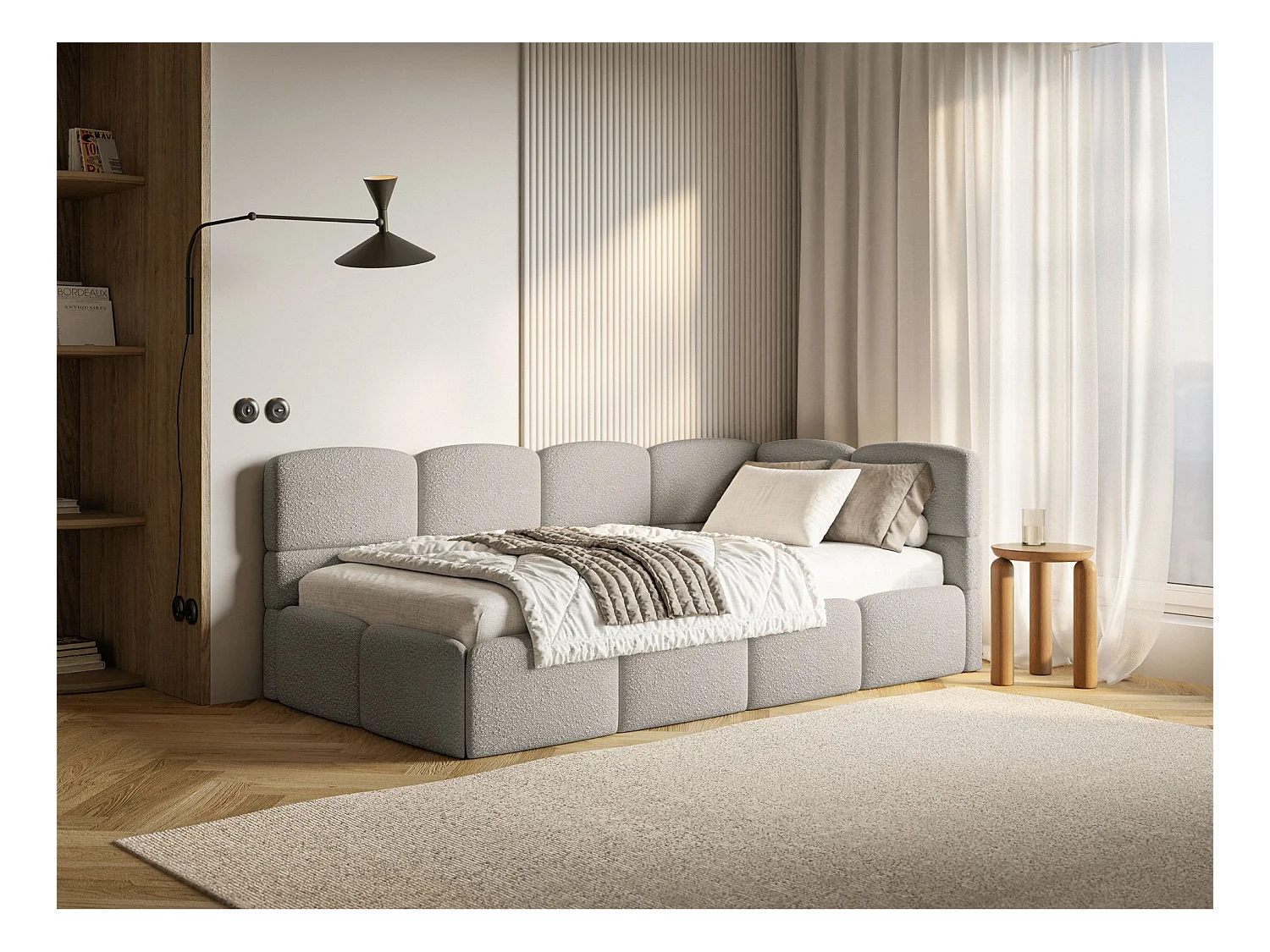 Lit ado avec coffre et barrières - grege - côté droit - CLOUDY