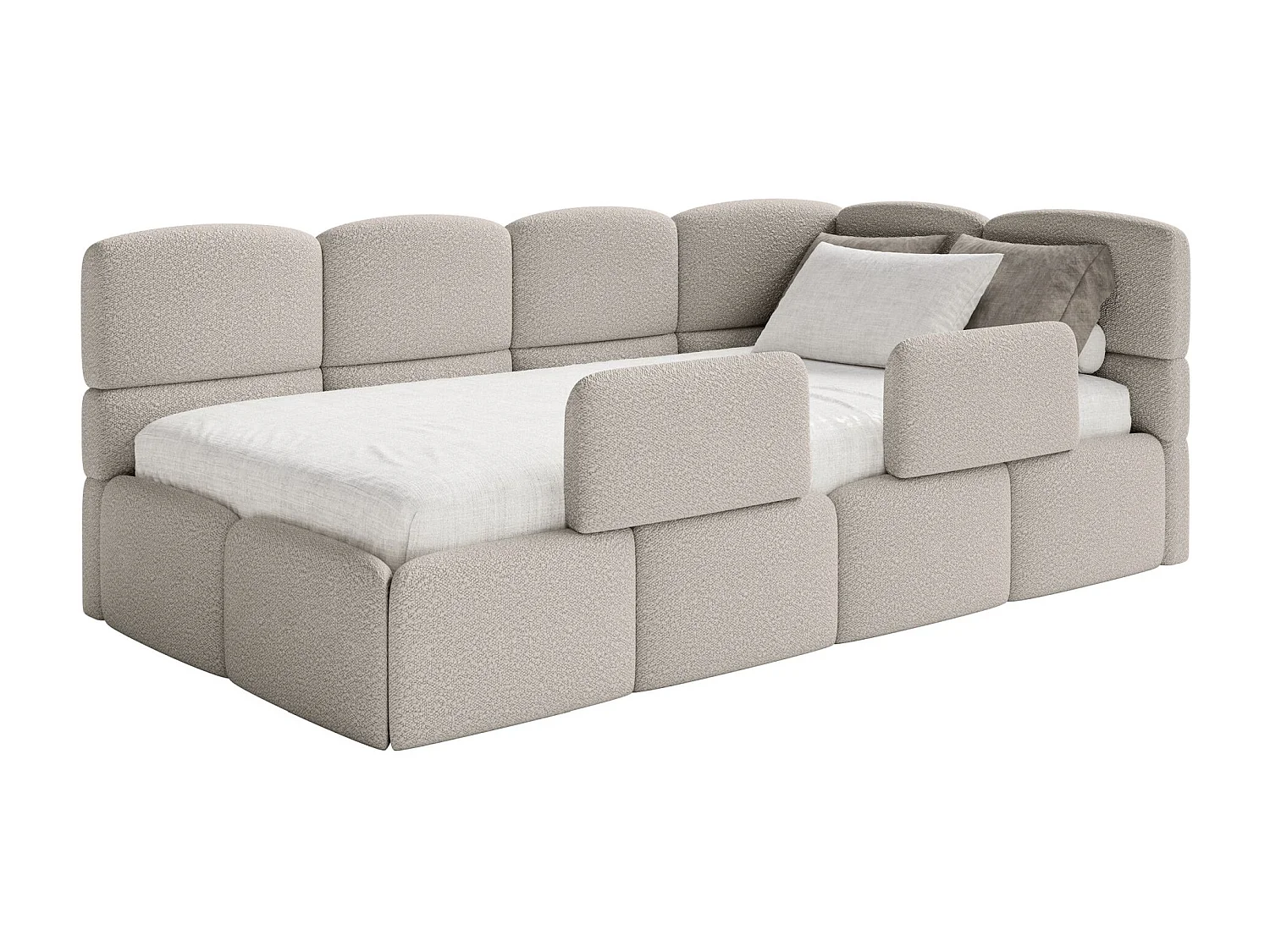 Lit ado avec coffre et barrières - grege - côté droit - CLOUDY