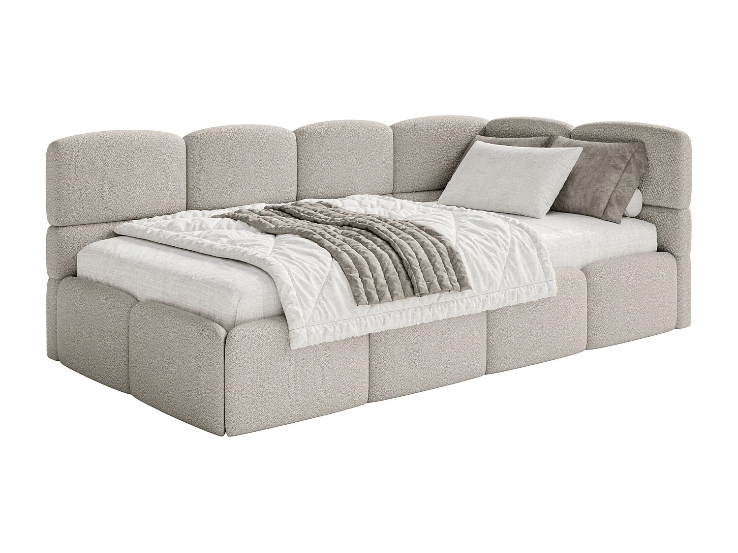 Lit ado avec coffre et barrières - grege - côté droit - CLOUDY