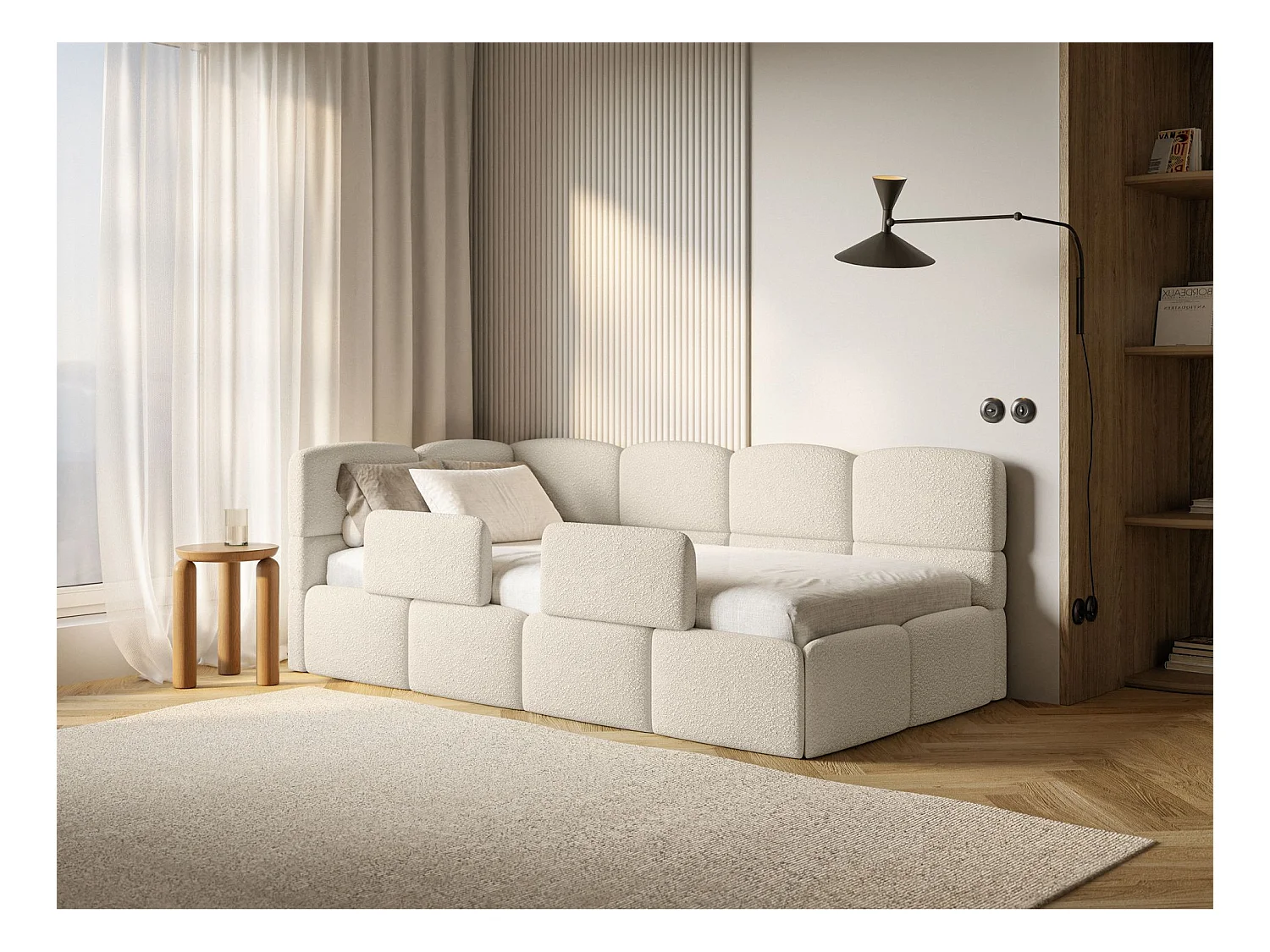 Lit ado avec rangement - beige clair- côté gauche - CLOUDY