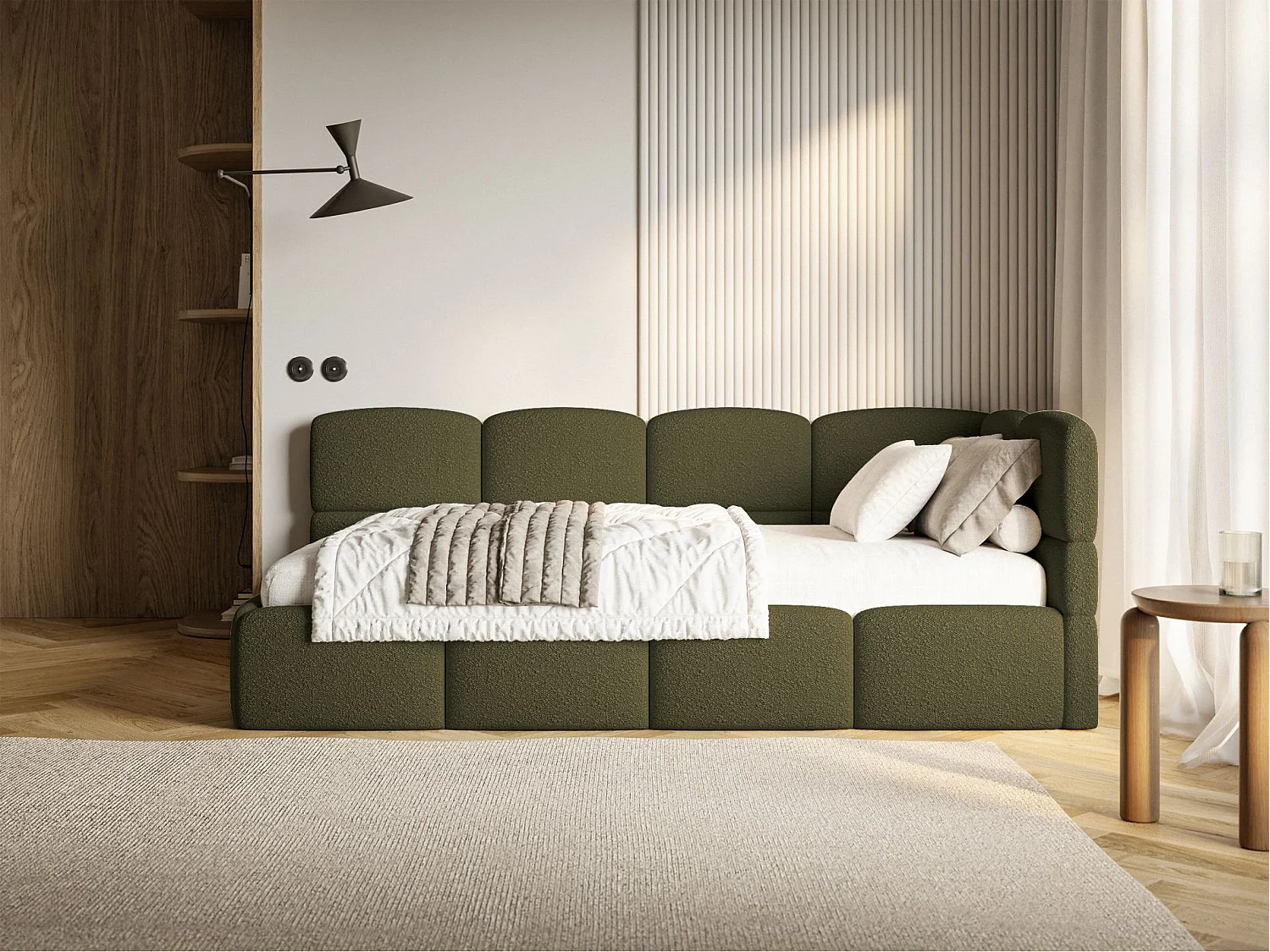 Lit ado avec rangement - olive foncé - côté droit - CLOUDY