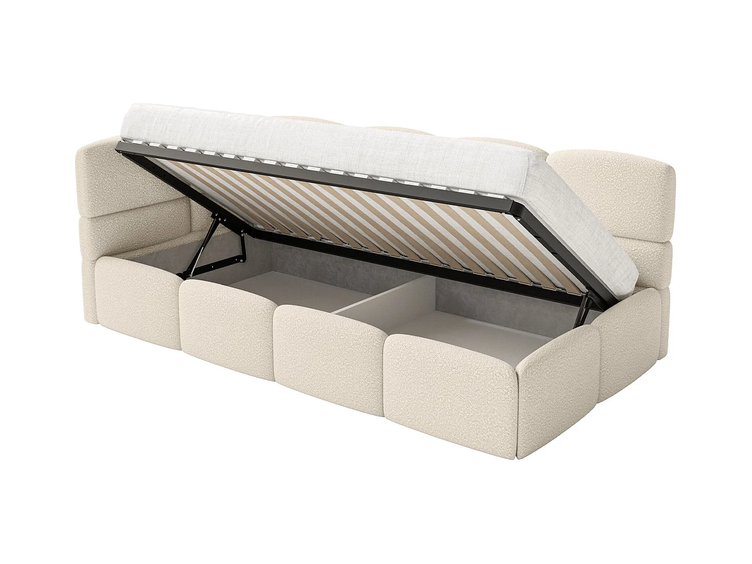 Jugendbett 90x200 - links - mit Matratze - Bouclé Hellbeige - CLOUDY