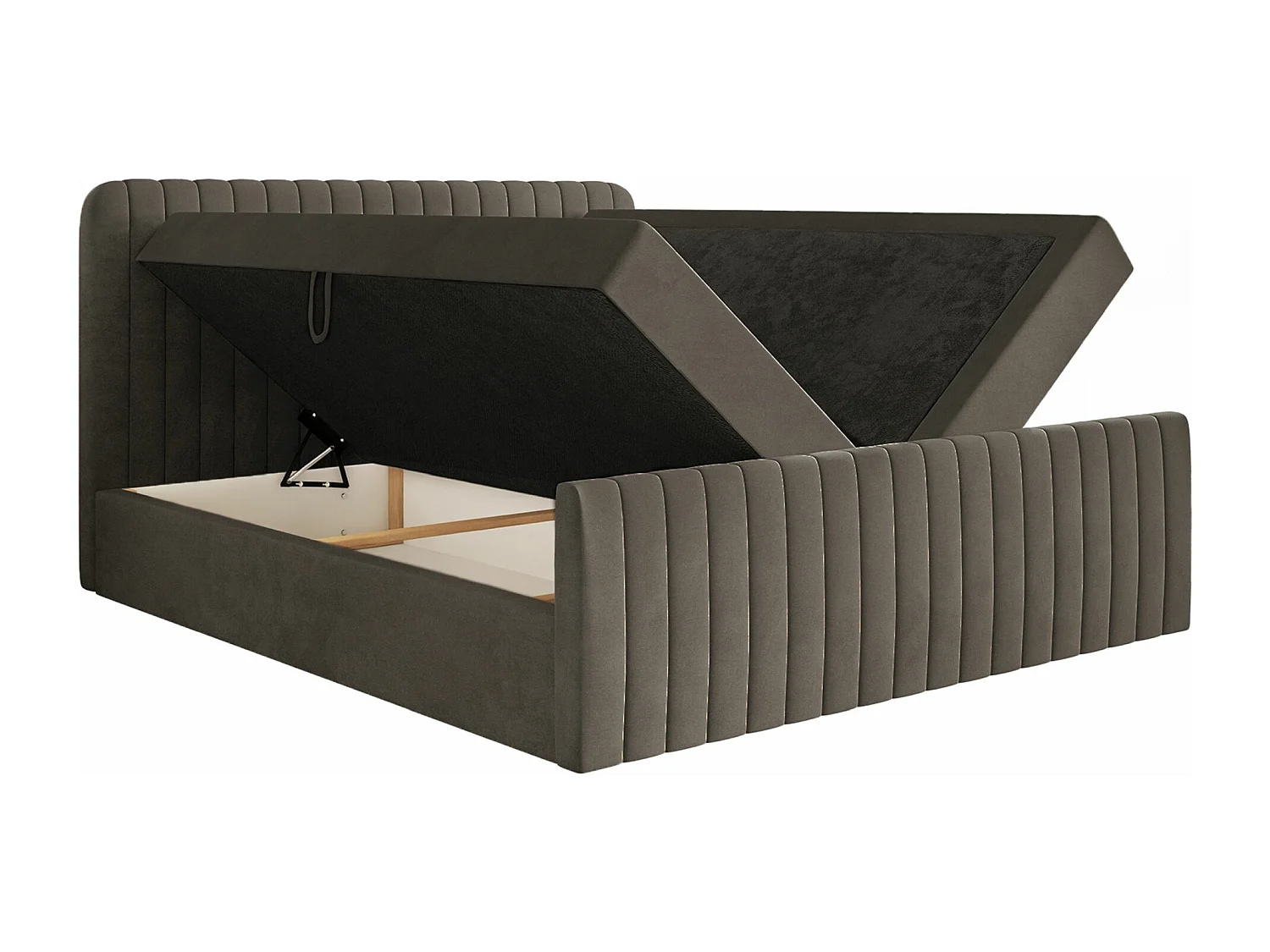 Boxspringbett 160x200 mit Bettkasten - Topper und Samtbezug - Braun - SALIANO