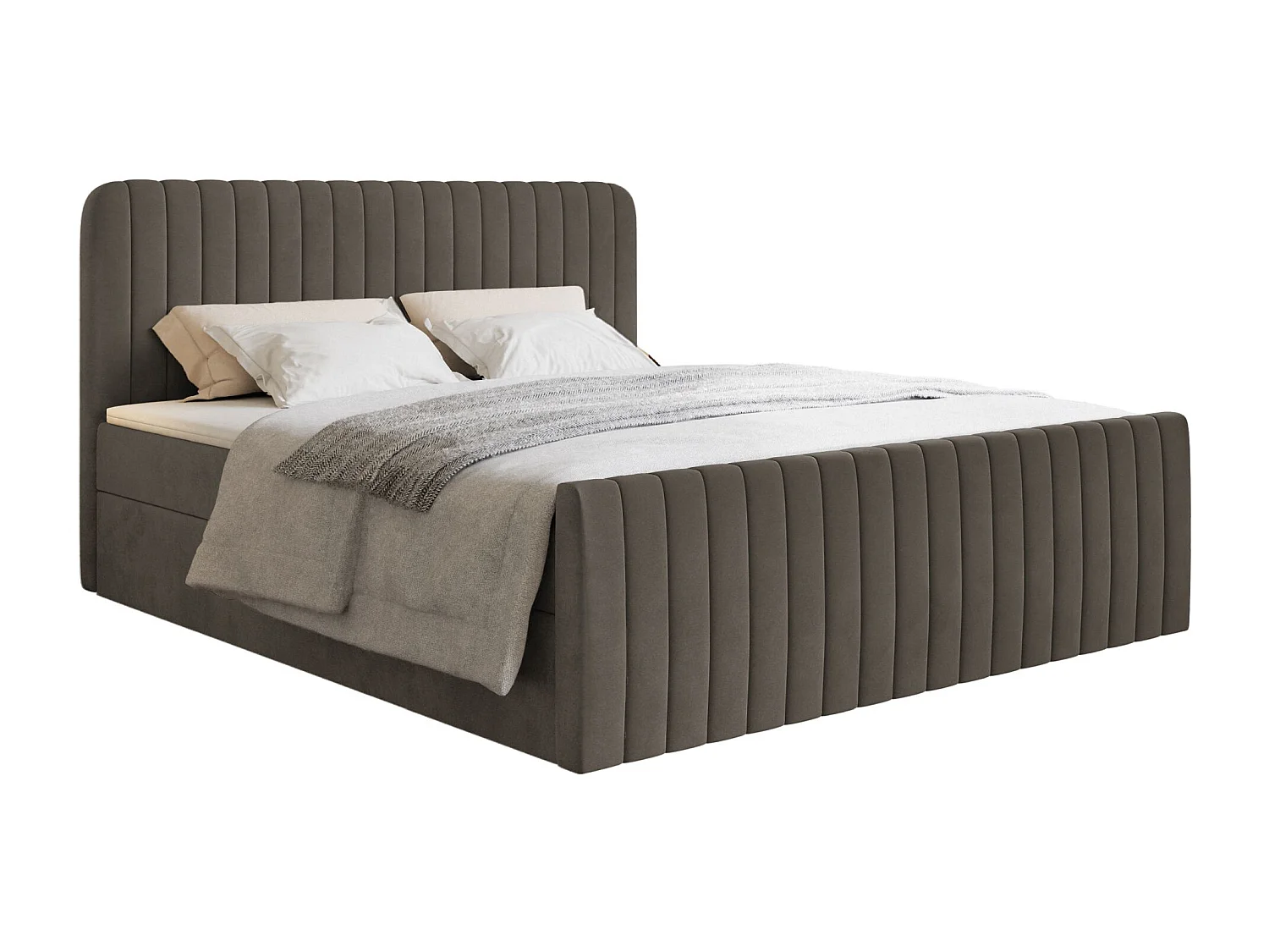 Lit continental avec surmatelas - 160x200 cm - velours brun - SALIANO