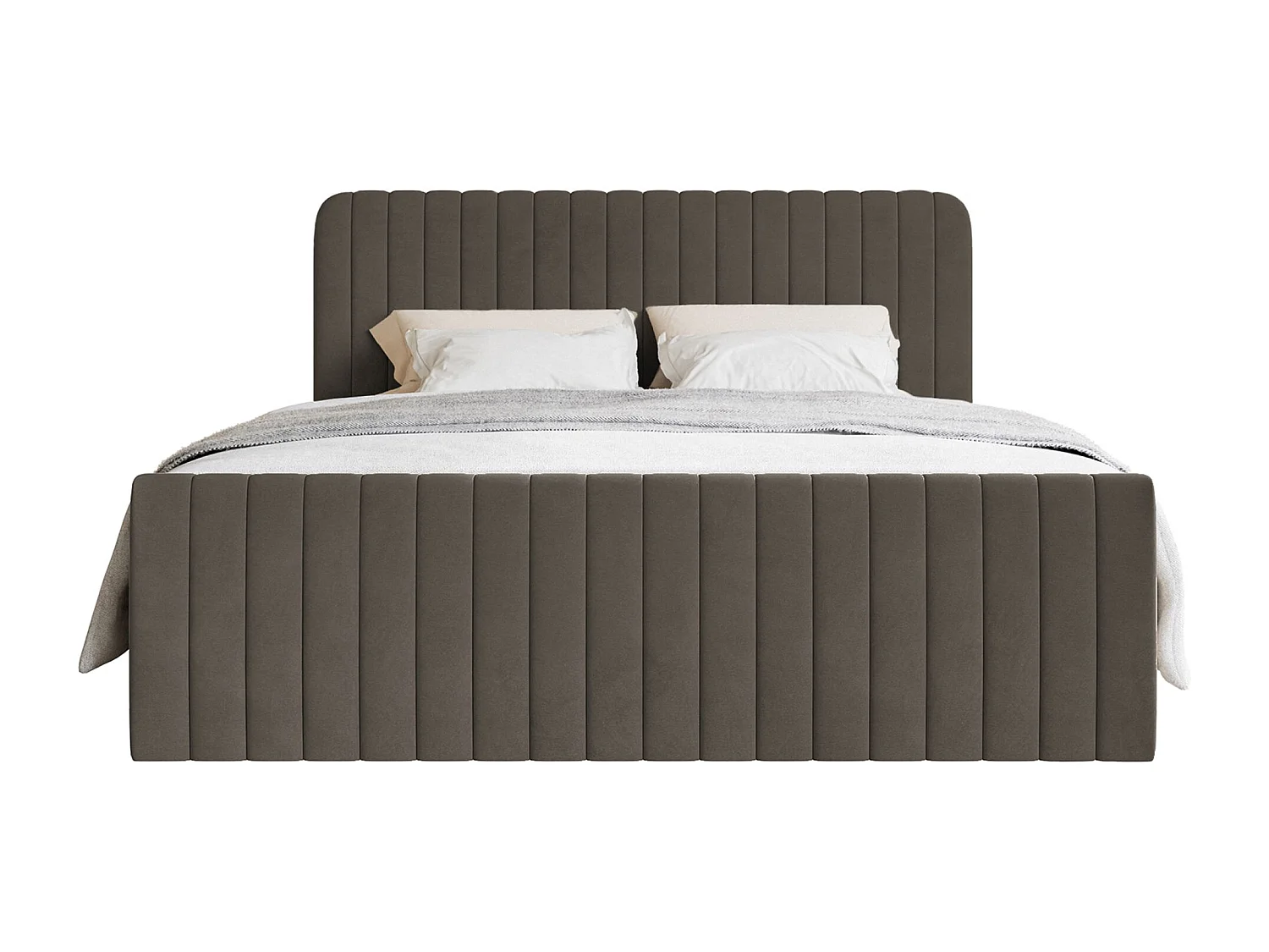 Lit continental avec surmatelas - 160x200 cm - velours brun - SALIANO