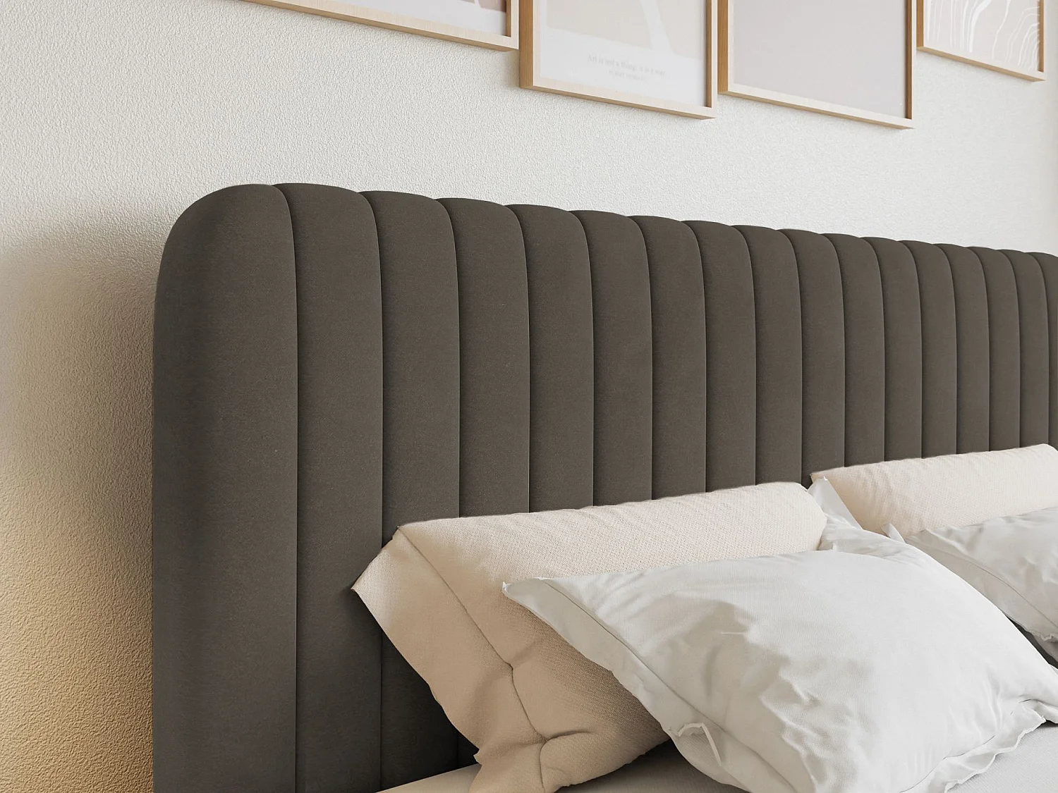 Lit continental avec surmatelas - 160x200 cm - velours brun - SALIANO