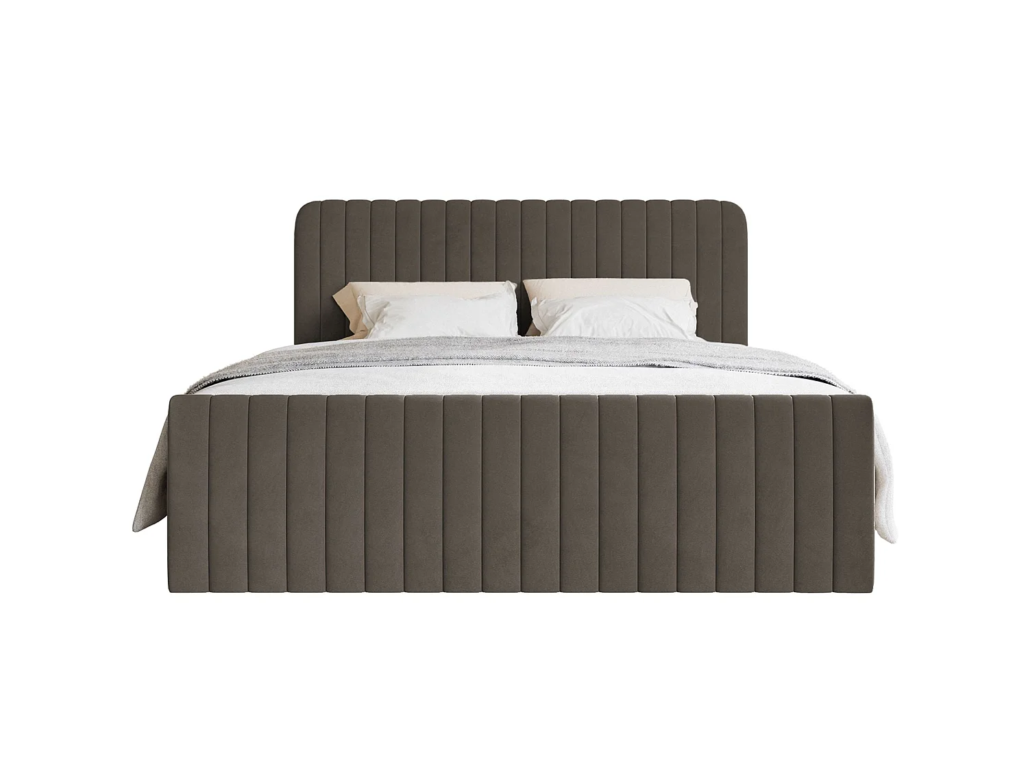 Continentaal bed met matrastopper - 160x200 cm - bruin fluweel - SALIANO
