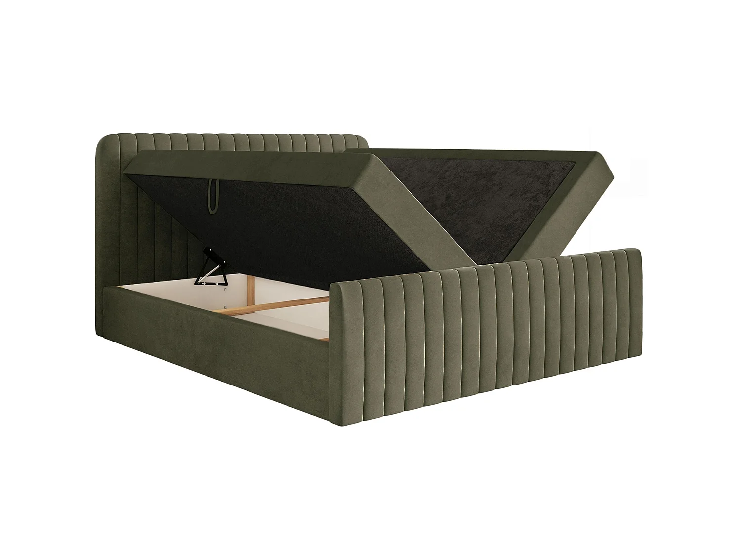 Boxspringbett 160x200 mit Bettkasten - Topper und Samtbezug - Olivgrün - SALIANO