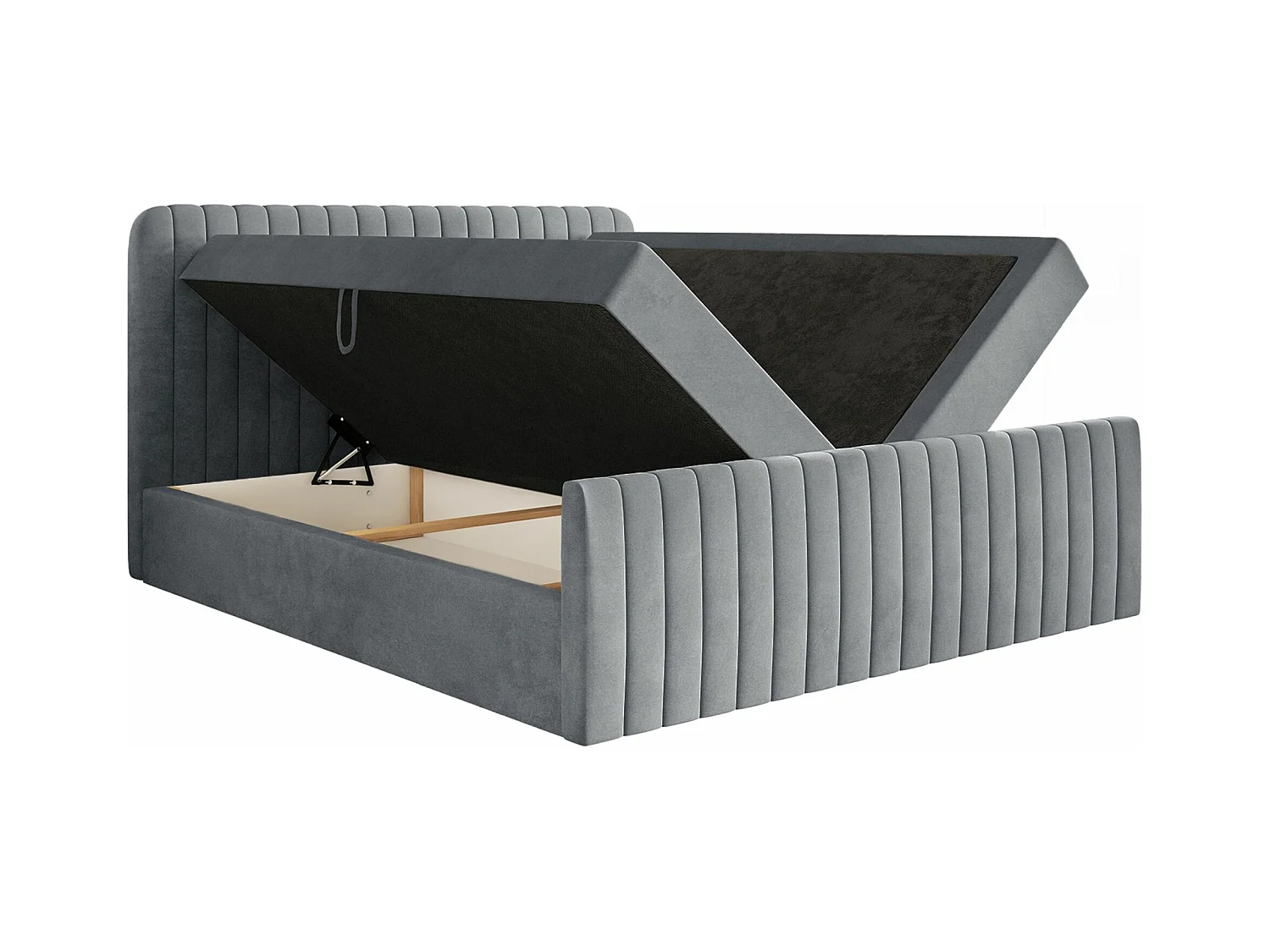 Lit continental avec surmatelas - 160x200 cm - velours gris - SALIANO