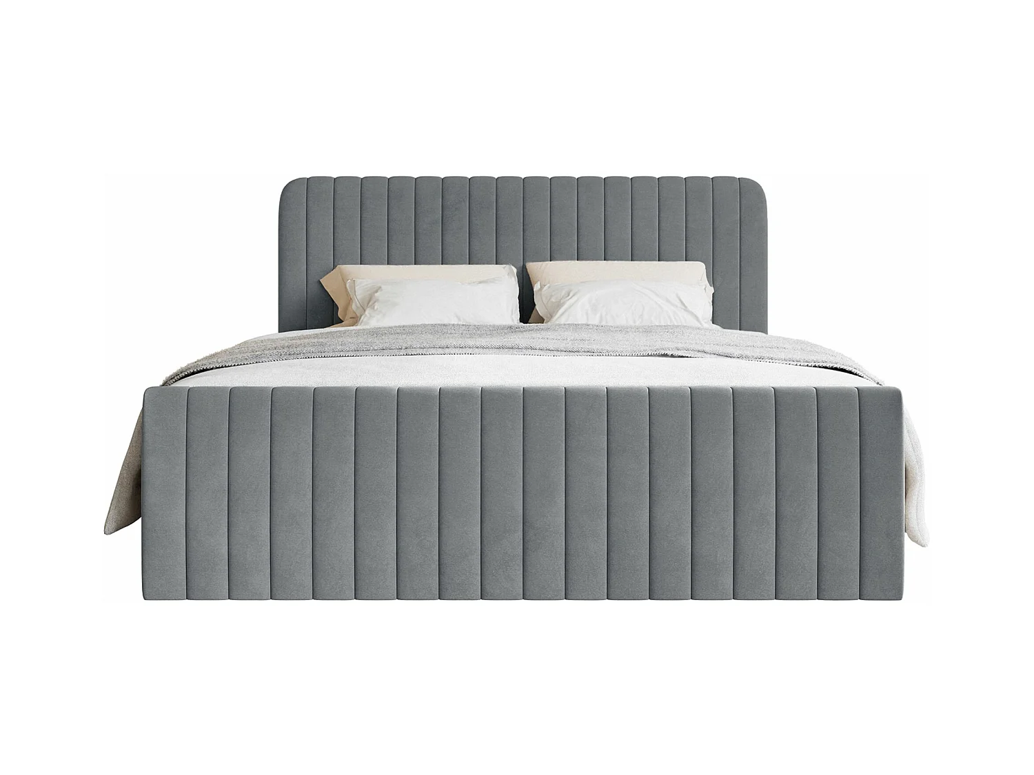 Lit continental avec surmatelas - 160x200 cm - velours gris - SALIANO