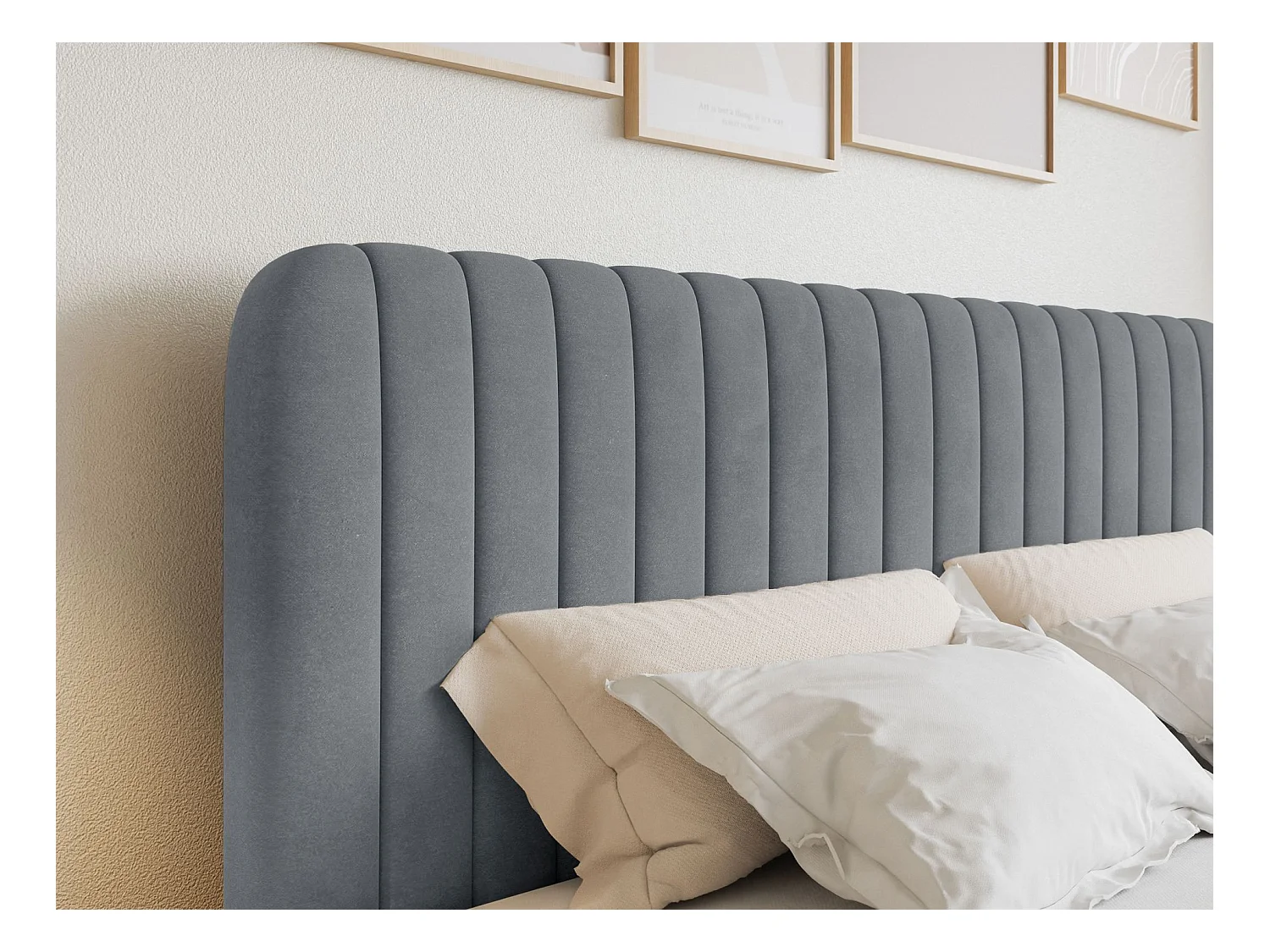 Lit continental avec surmatelas - 160x200 cm - velours gris - SALIANO