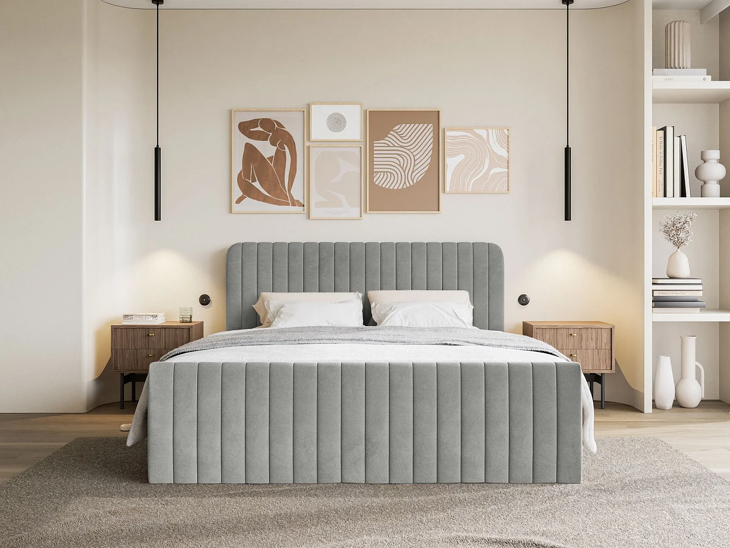 Continentaal bed met matrastopper - 160x200 cm - grijs fluweel - SALIANO