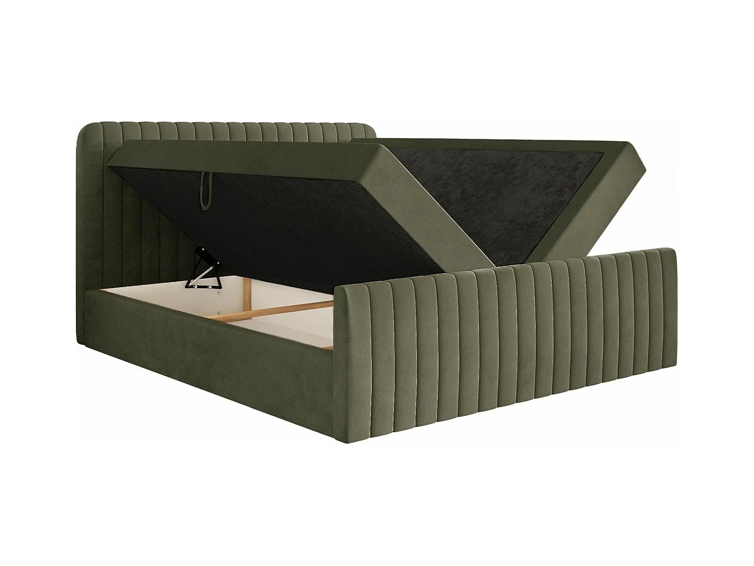 Lit continental avec surmatelas - 140x200 cm - velours olive foncé - SALIANO