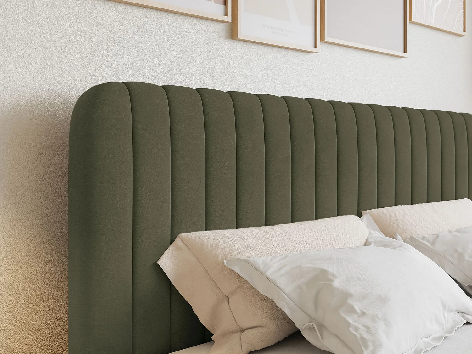 Lit continental avec surmatelas - 140x200 cm - velours olive foncé - SALIANO