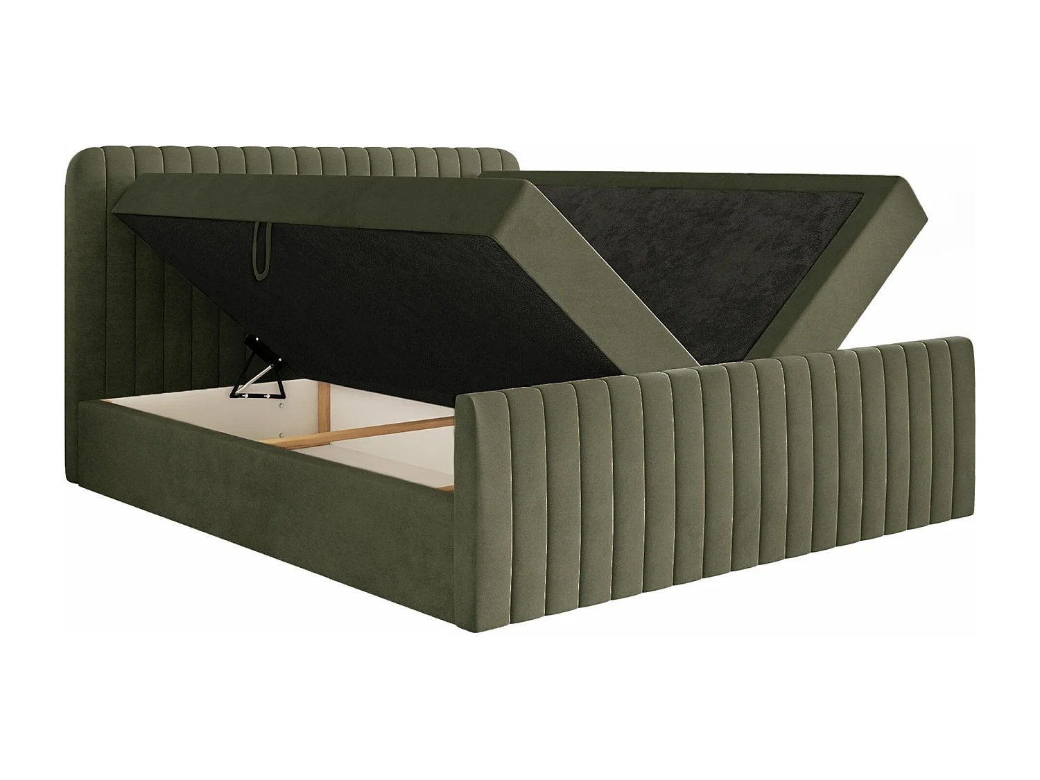Continentaal bed met matrastopper - 140x200 cm - donker olijfgroen fluweel - SALIANO