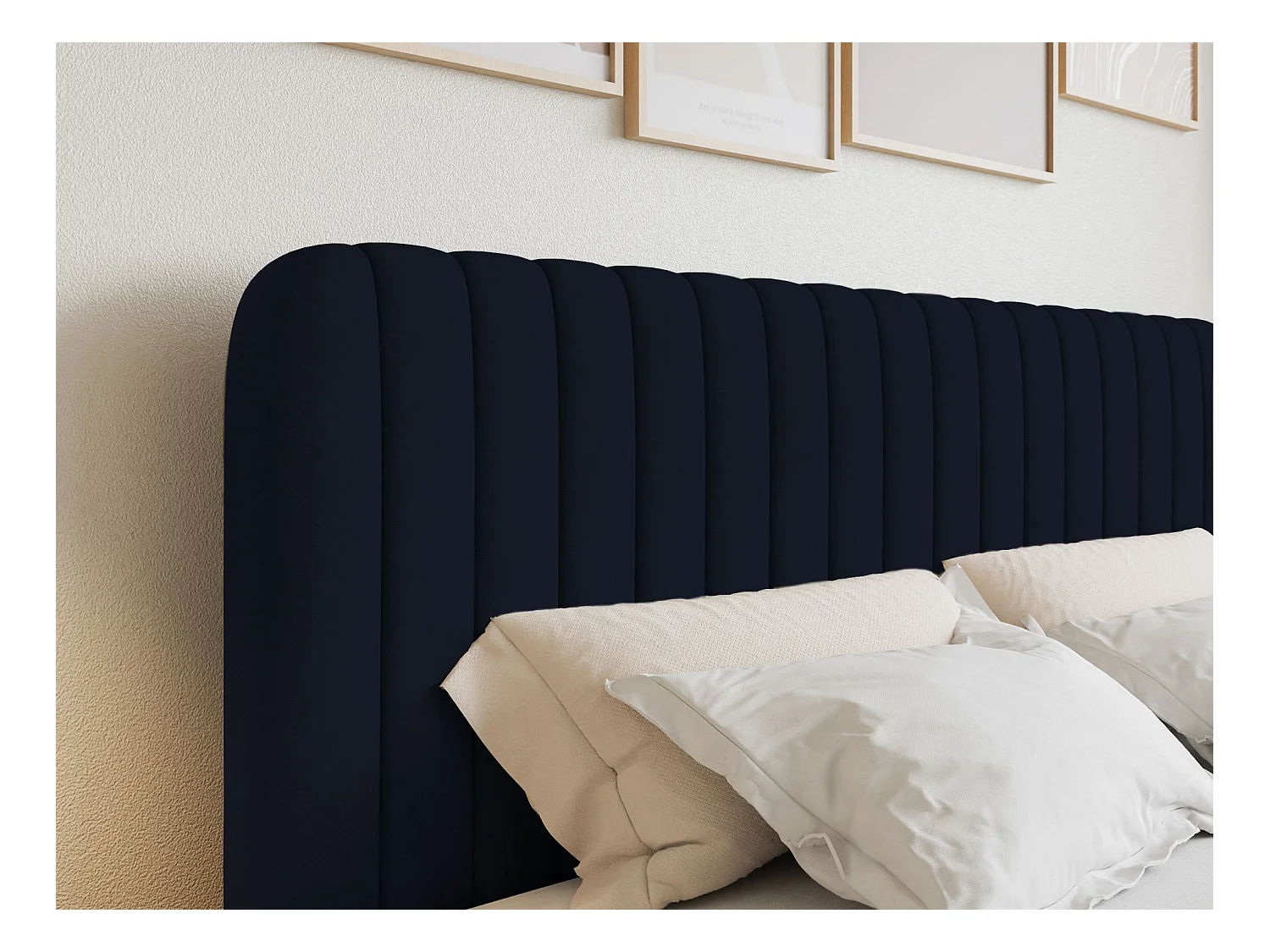 Lit continental avec surmatelas - 160x200 cm - velours marine - SALIANO