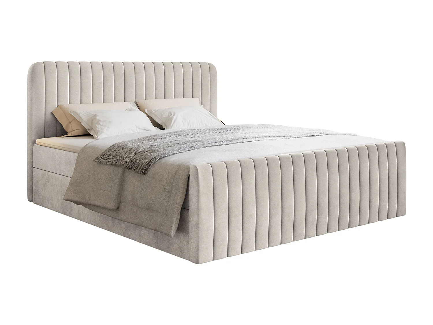 Lit continental avec surmatelas - 180x200 cm - velours beige - SALIANO