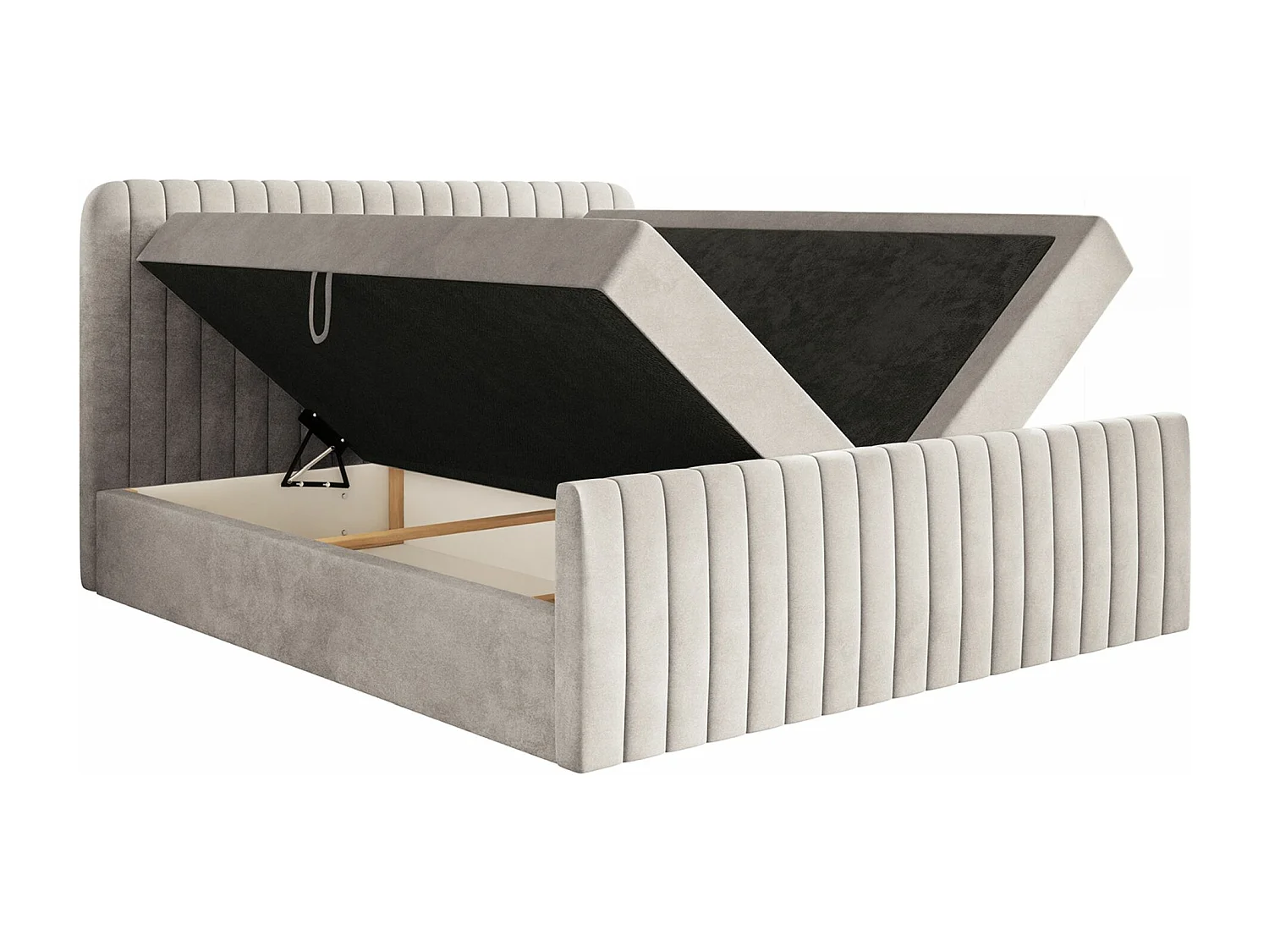 Continentaal bed met matrastopper - 180x200 cm - beige fluweel - SALIANO