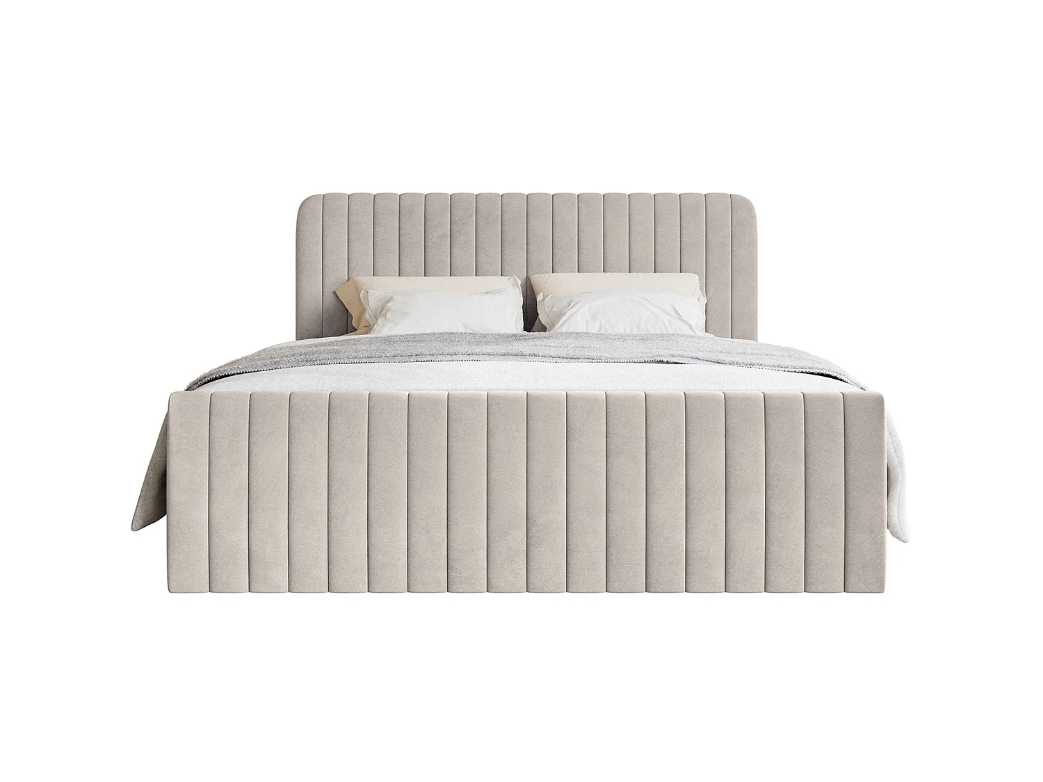 Lit continental avec surmatelas - 180x200 cm - velours beige - SALIANO