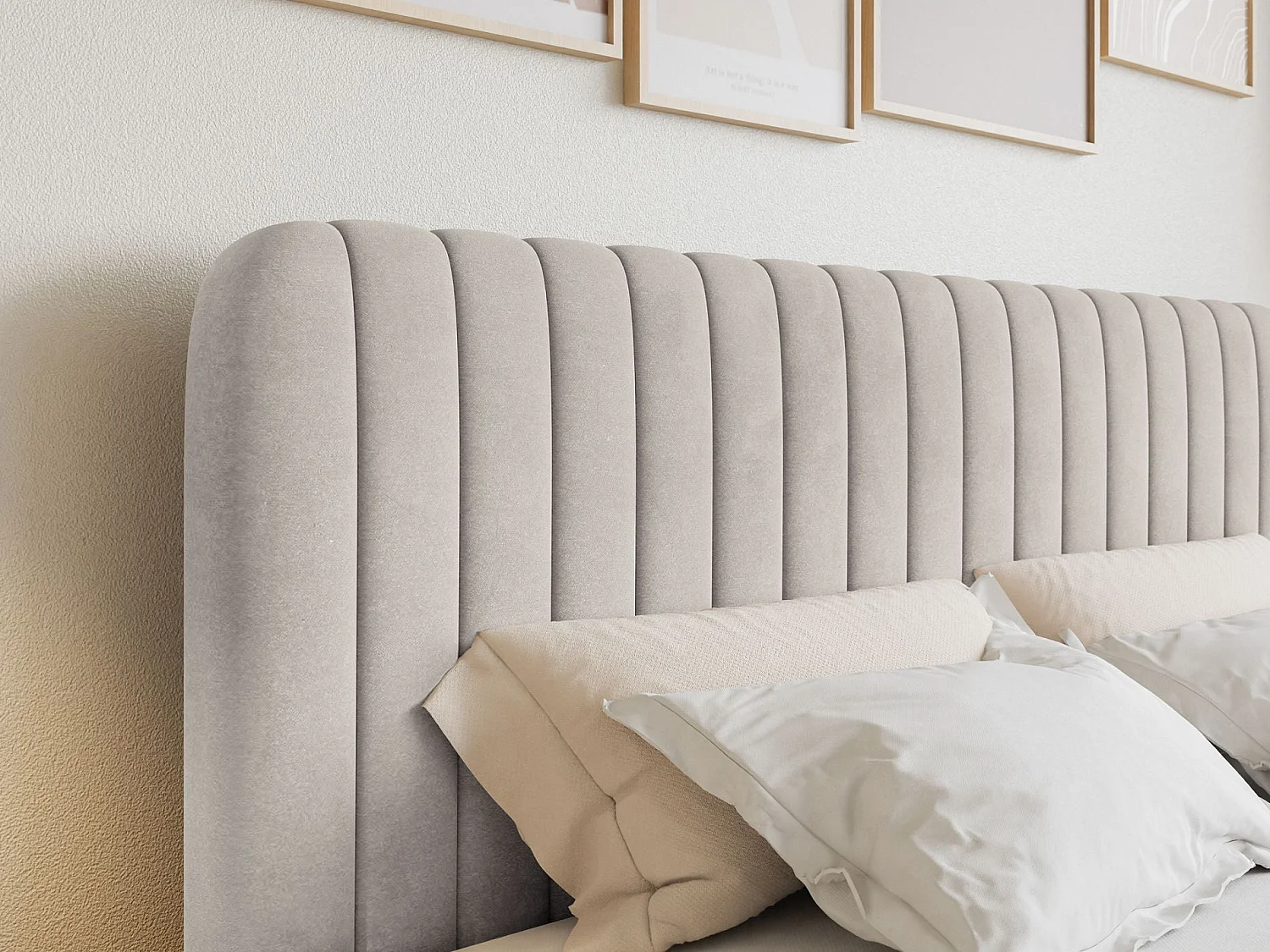 Lit continental avec surmatelas - 180x200 cm - velours beige - SALIANO