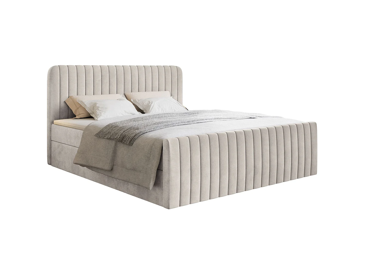 Continentaal bed met matrastopper - 160x200 cm - beige fluweel - SALIANO