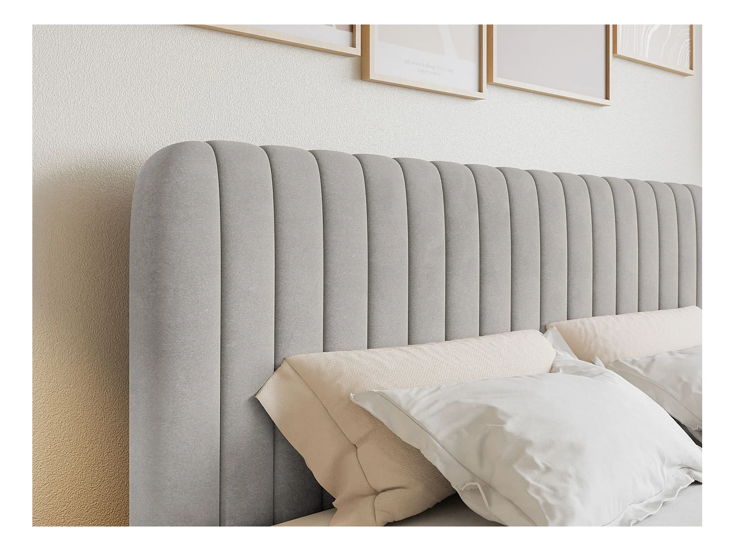 Lit continental avec surmatelas - 160x200 cm - velours grège - SALIANO