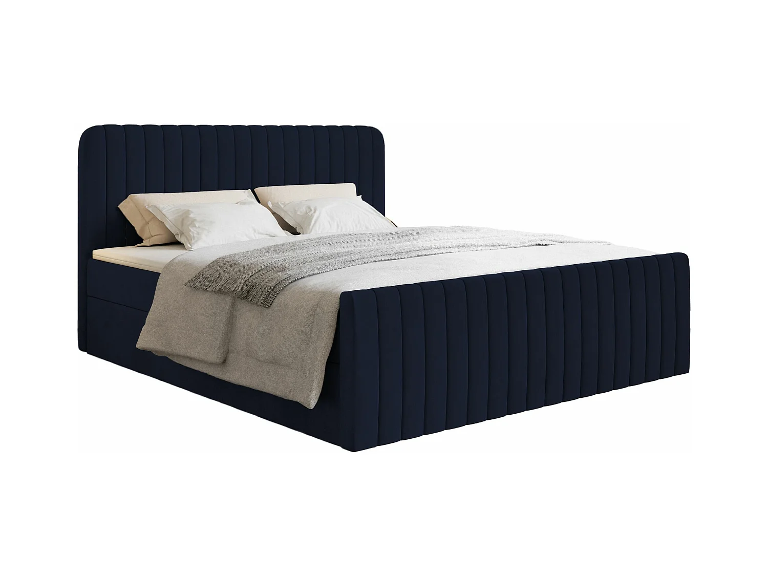 Lit continental avec surmatelas - 140x200 cm - velours marine - SALIANO