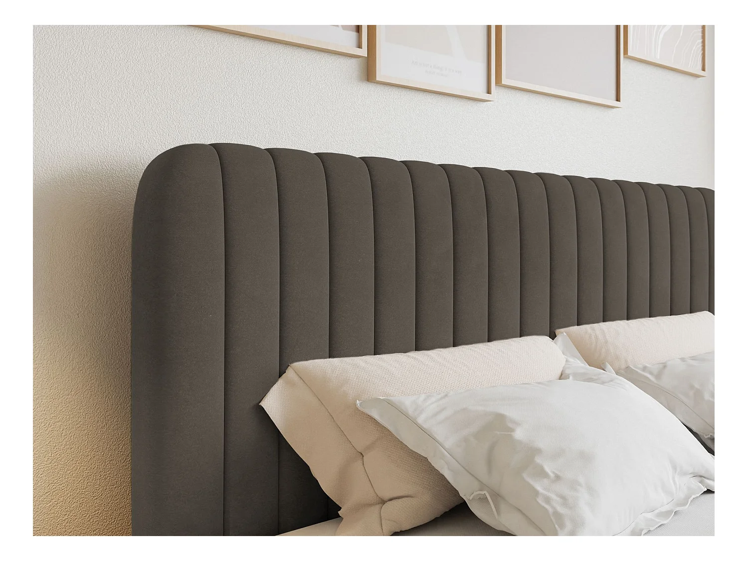 Lit continental avec surmatelas - 180x200 cm - velours brun - SALIANO