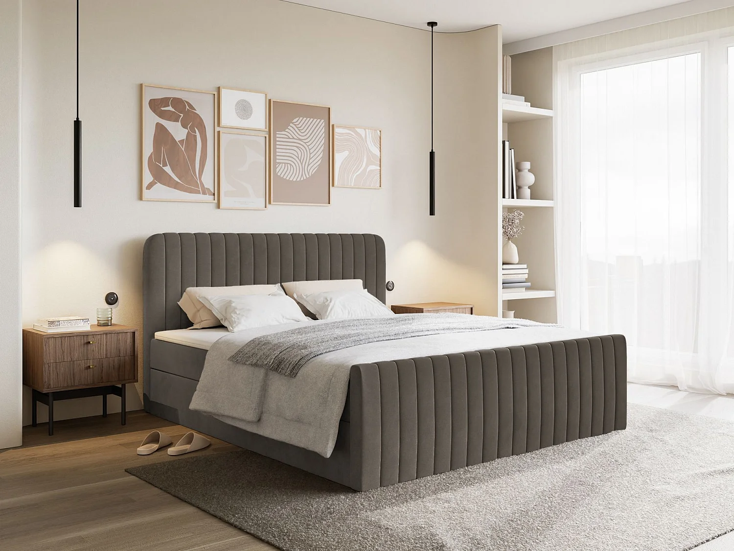 Boxspringbett 180x200 mit Bettkasten - Topper und Samtbezug - Braun - SALIANO