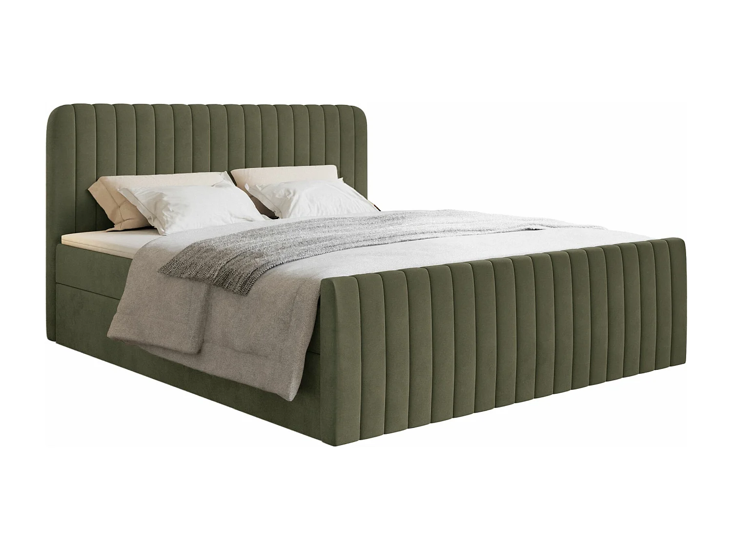 Continentaal bed met matrastopper - 180x200 cm - donker olijfgroen fluweel - SALIANO