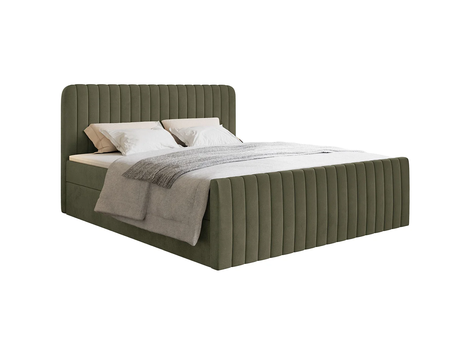 Continentaal bed met matrastopper - 180x200 cm - donker olijfgroen fluweel - SALIANO