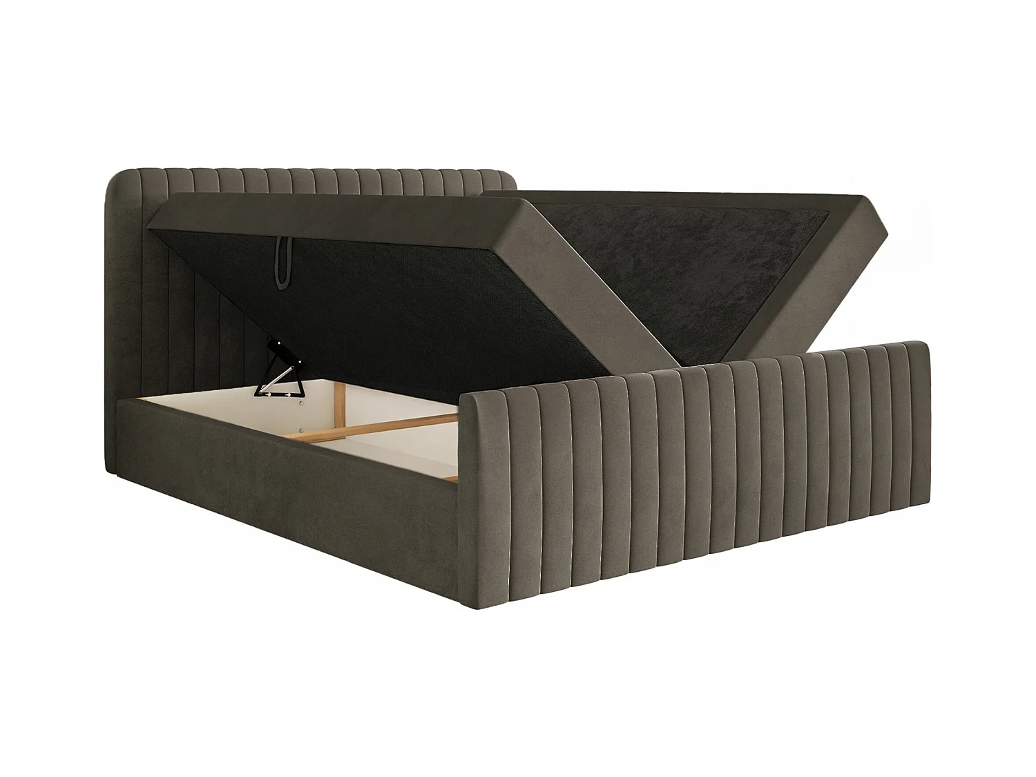 Lit continental avec surmatelas - 140x200 cm - velours brun - SALIANO