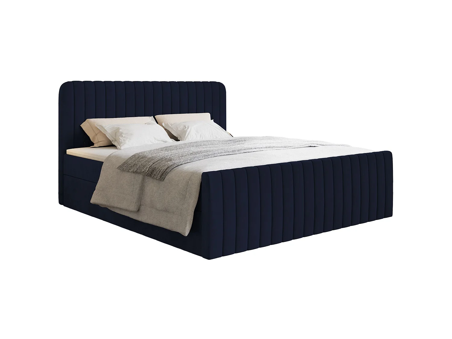 Lit continental avec surmatelas - 180x200 cm - velours marine - SALIANO
