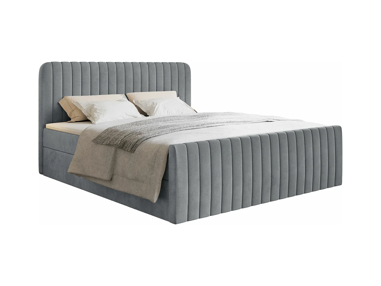 Lit continental avec surmatelas - 140x200 cm - velours gris - SALIANO