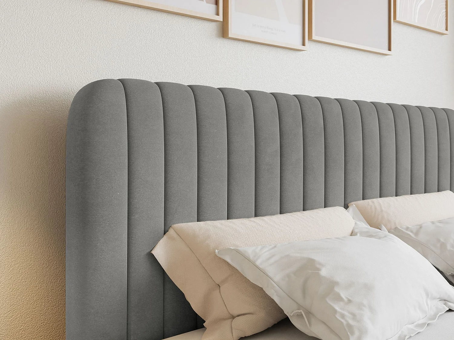 Continentaal bed met matrastopper - 140x200 cm - grijs fluweel - SALIANO