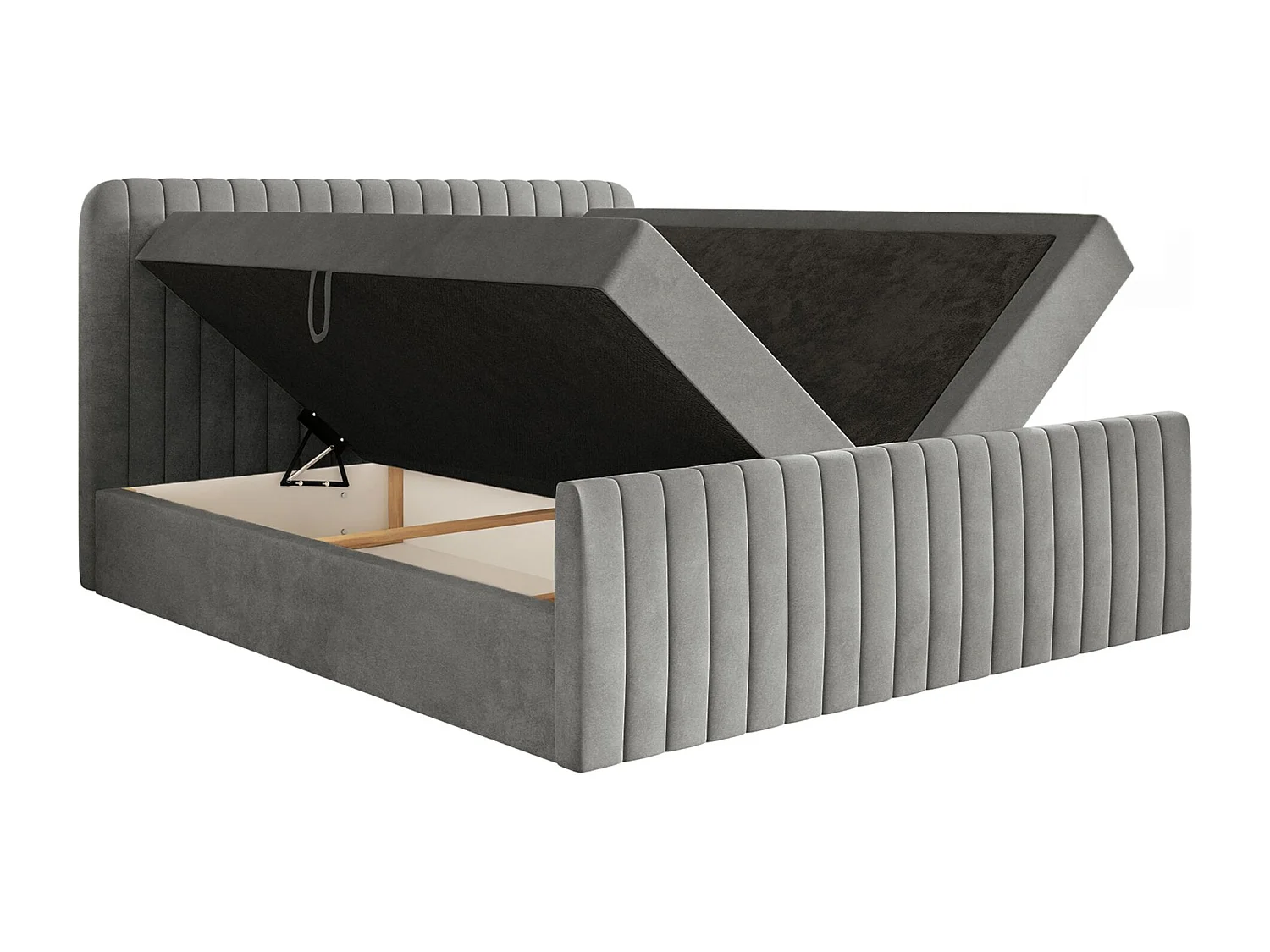 Boxspringbett 140x200 mit Bettkasten - Topper und Samtbezug - Grau - SALIANO