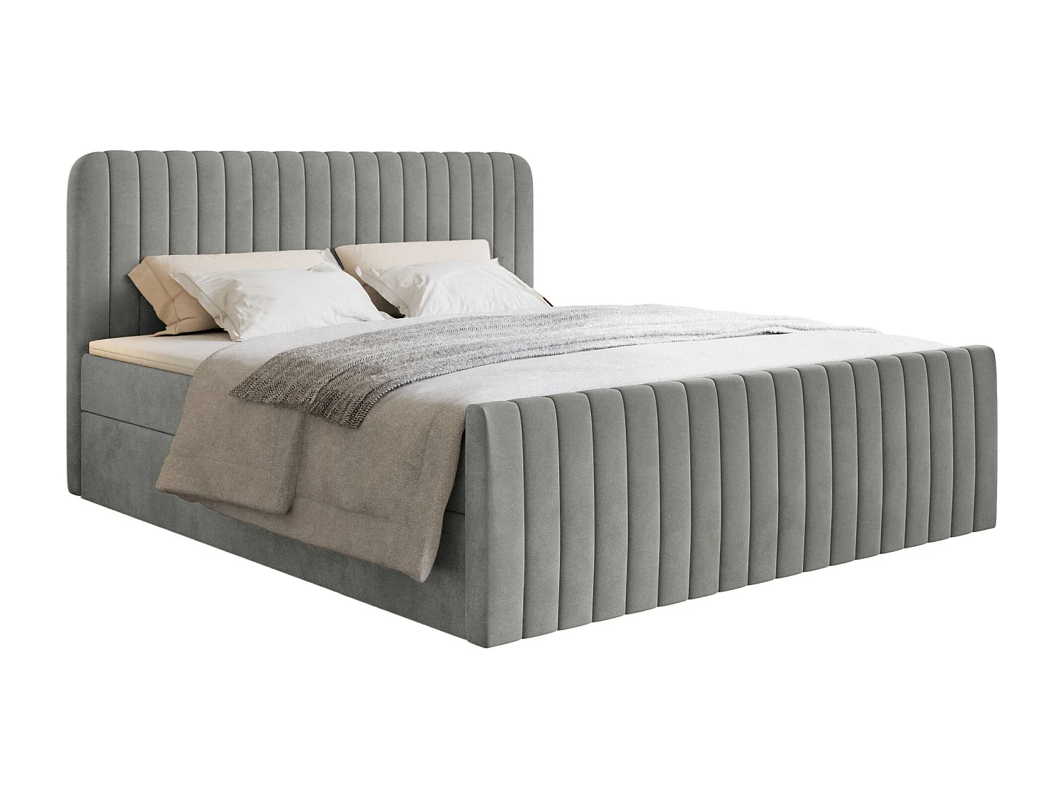Boxspringbett 140x200 mit Bettkasten - Topper und Samtbezug - Grau - SALIANO
