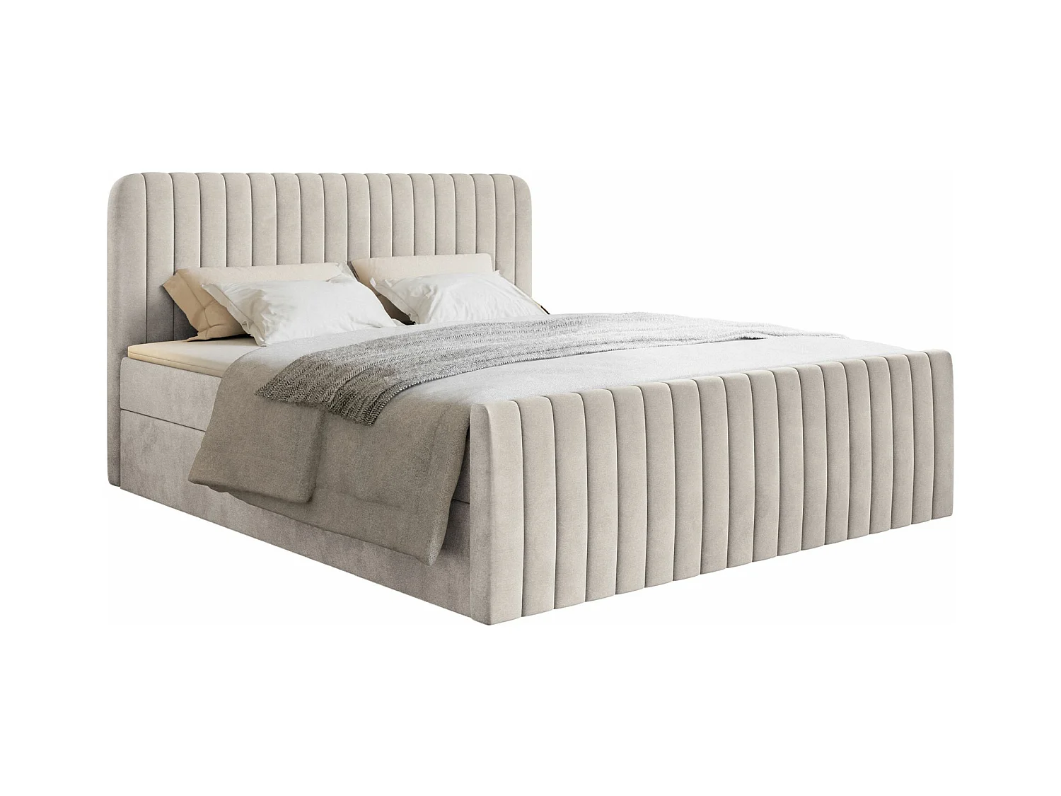 Lit continental avec surmatelas - 140x200 cm - velours beige - SALIANO