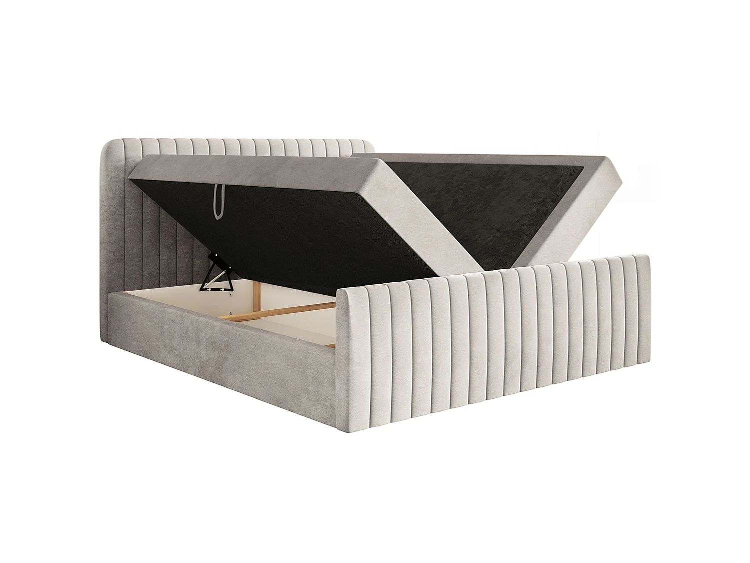 Continentaal bed met matrastopper - 140x200 cm - beige fluweel - SALIANO
