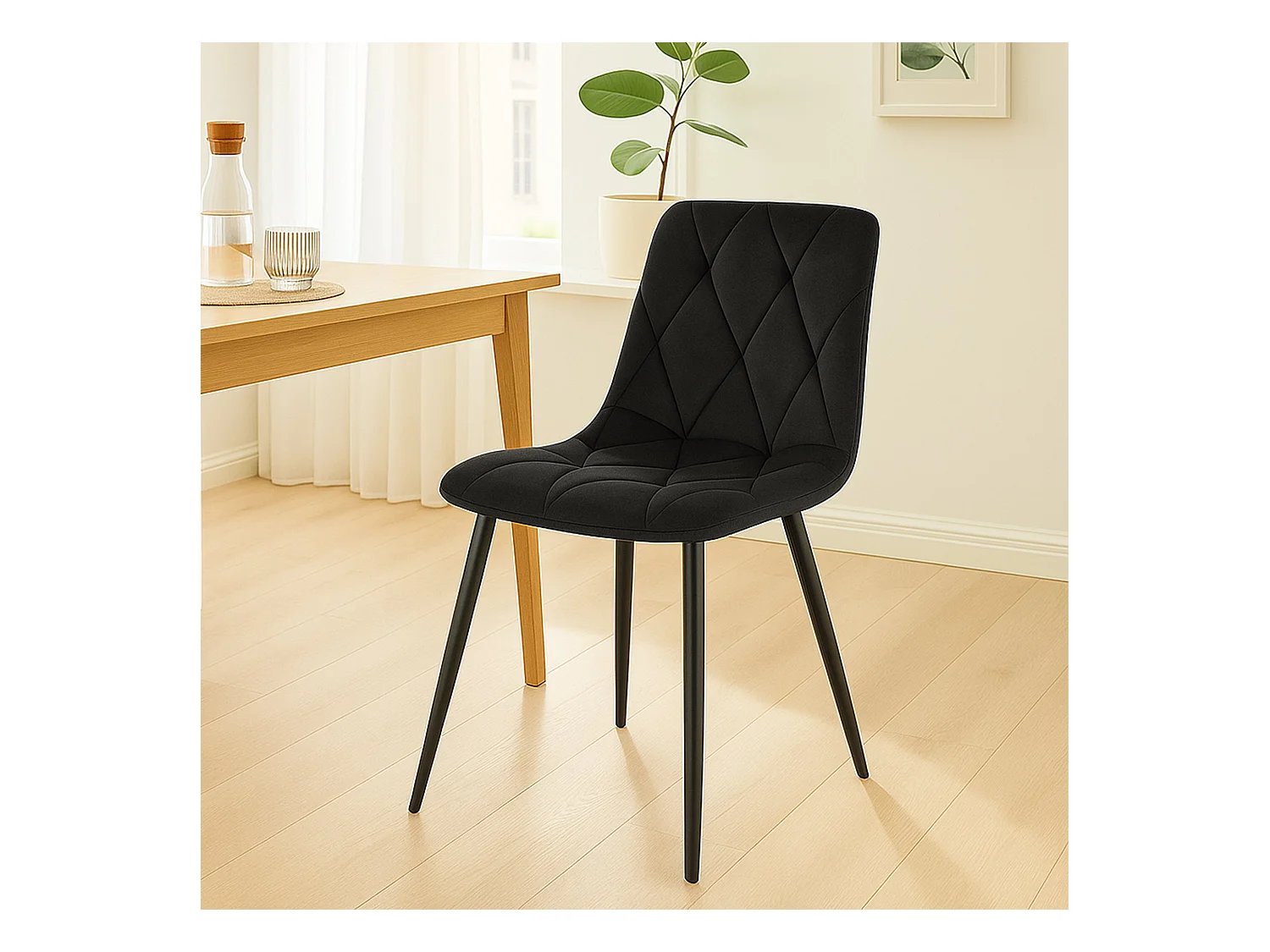 Lot de 2  chaise salle à manger - Velours - Noir - Clairton