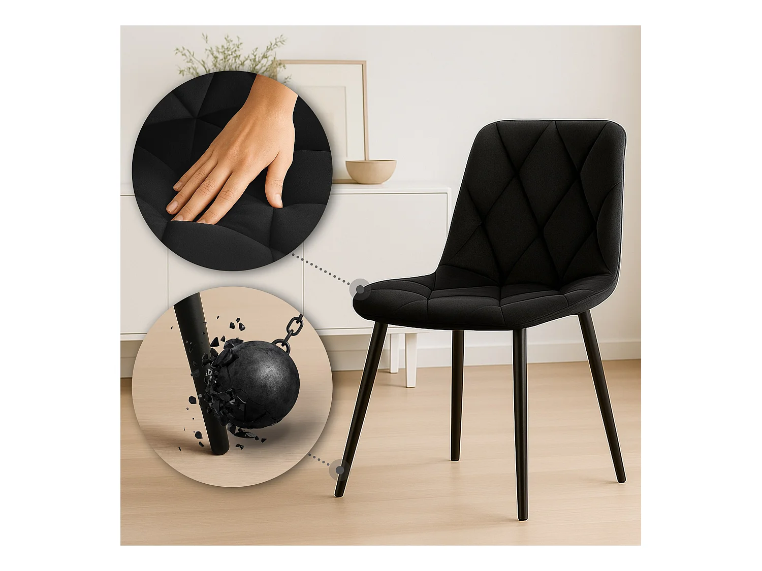 Lot de 2  chaise salle à manger - Velours - Noir - Clairton