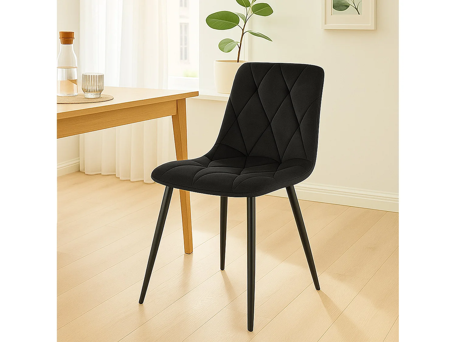 Lot de 2  chaise salle à manger - Velours - Noir - Clairton