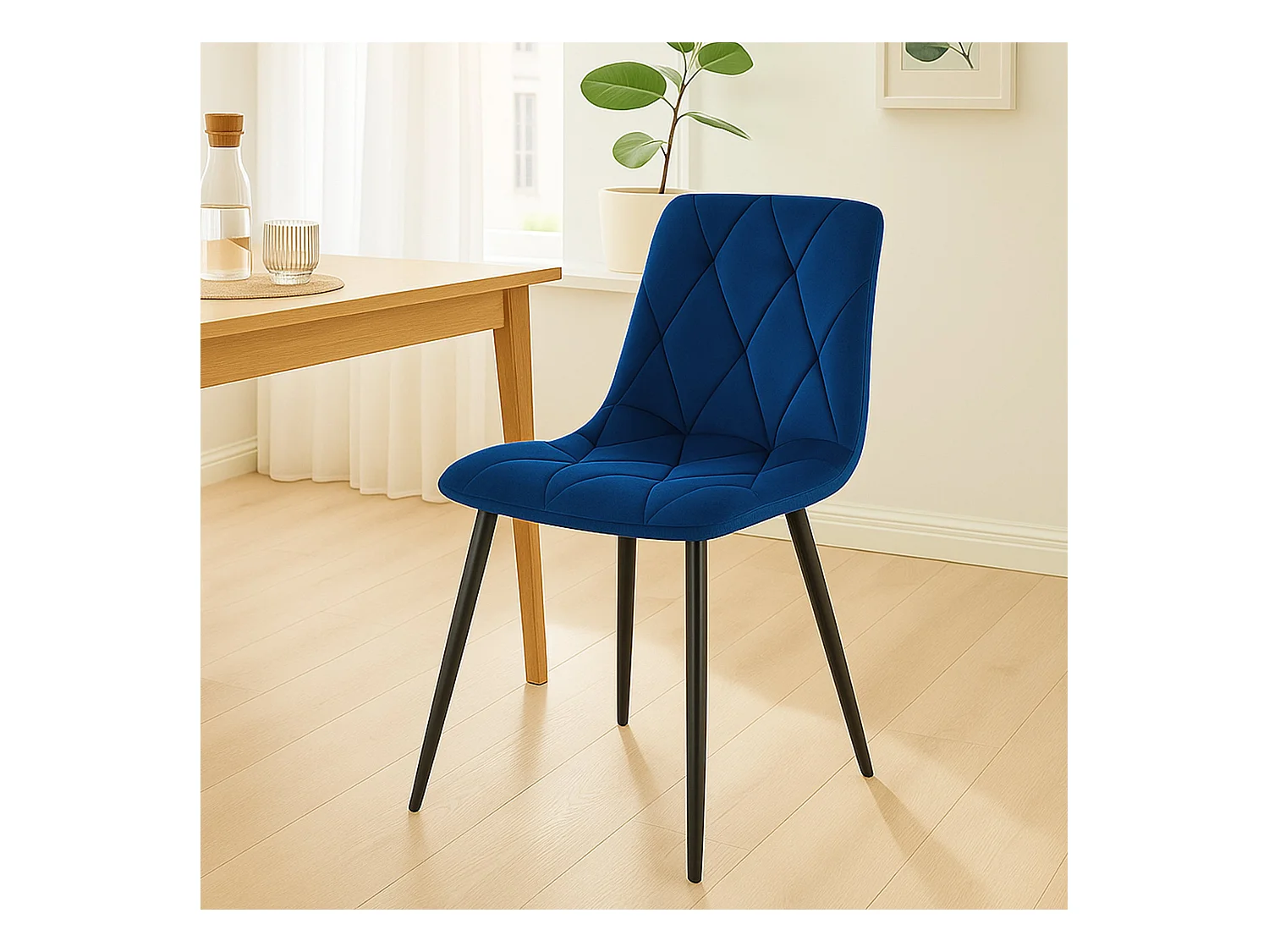 Lot de 2  chaise salle à manger - Velours - Bleu foncé - Clairton