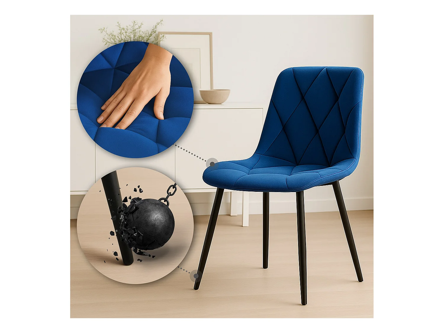 Lot de 2  chaise salle à manger - Velours - Bleu foncé - Clairton