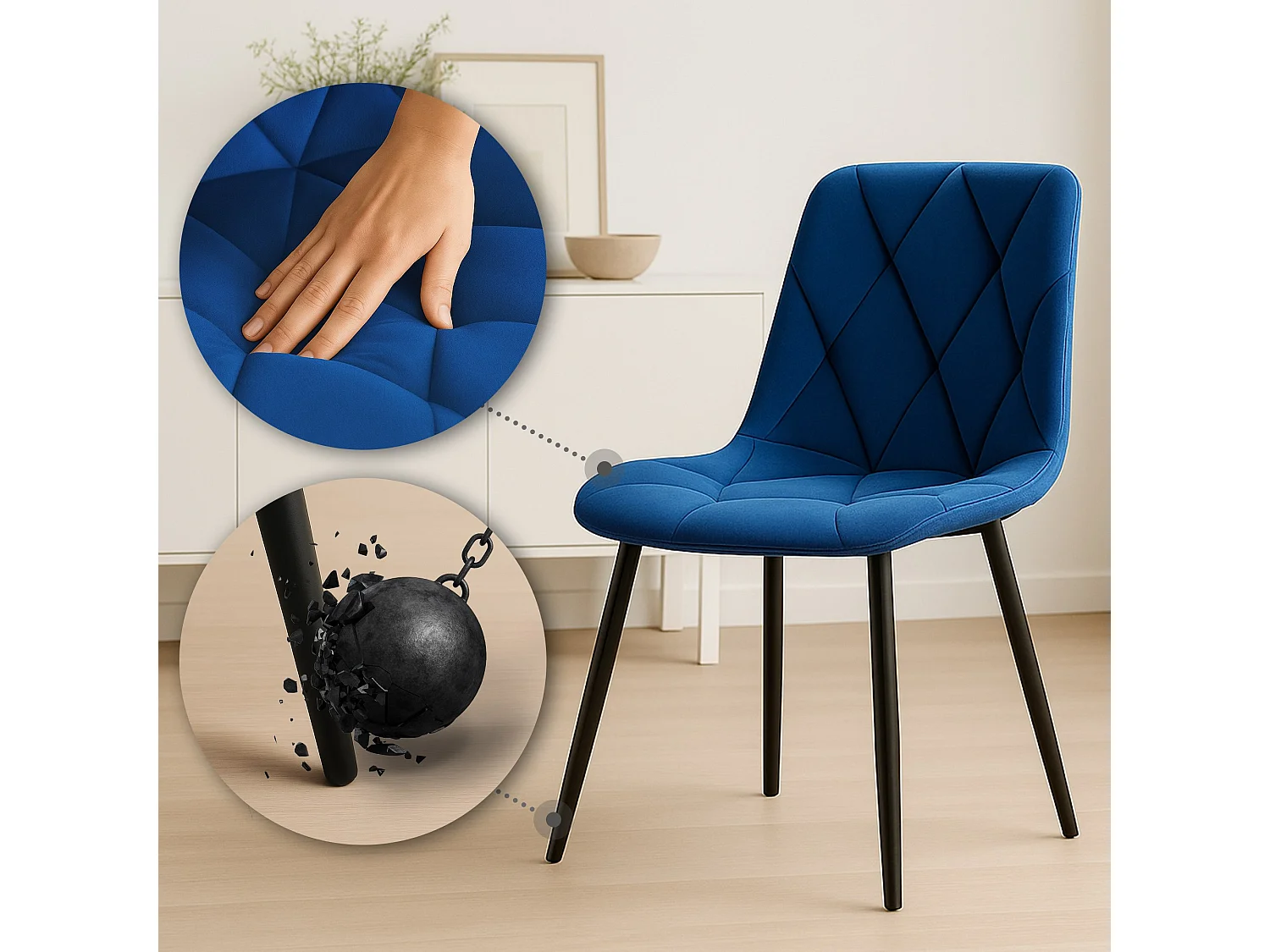 Lot de 2  chaise salle à manger - Velours - Bleu foncé - Clairton