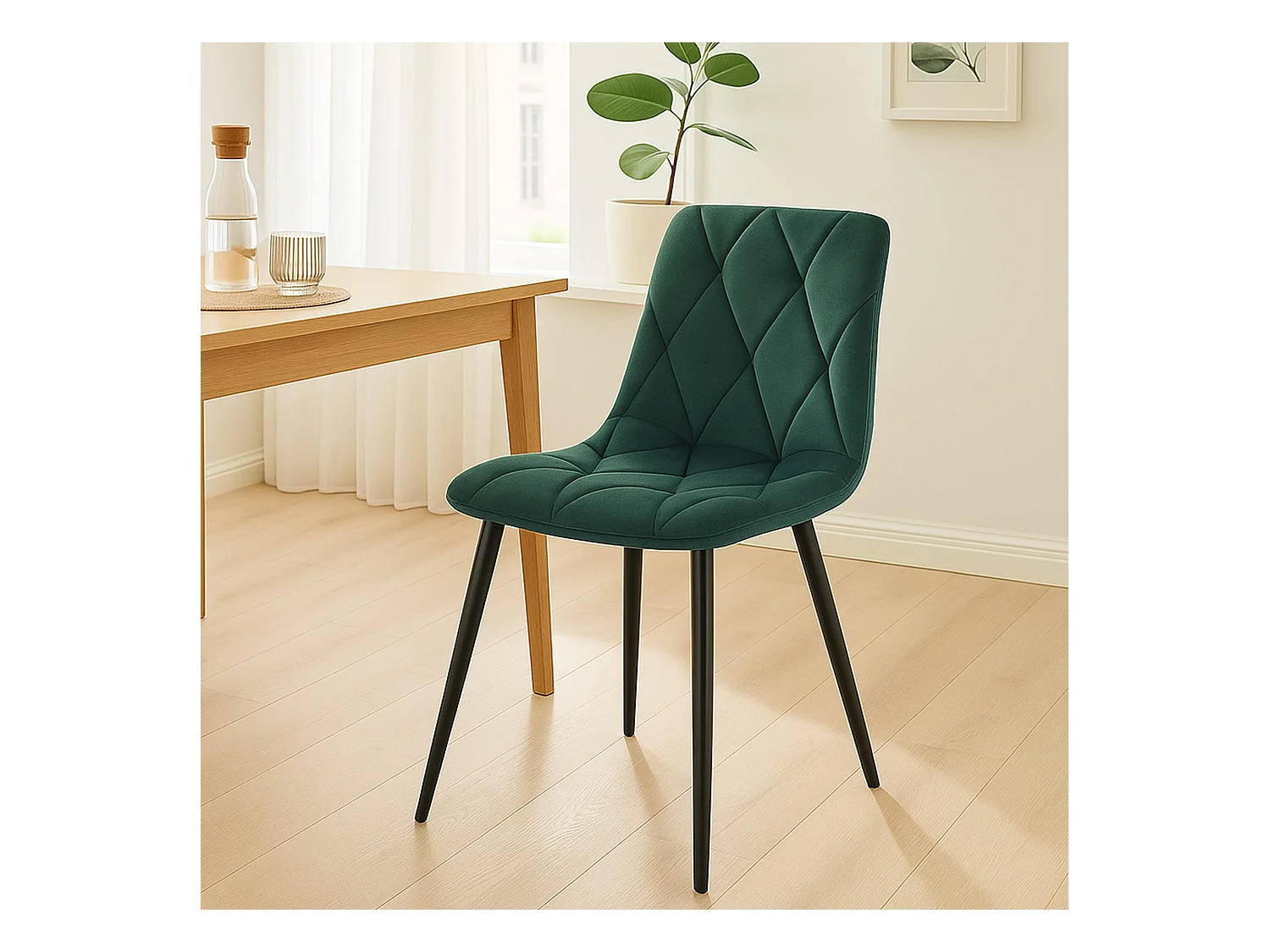 Lot de 2  chaise salle à manger - Velours - Vert - Clairton