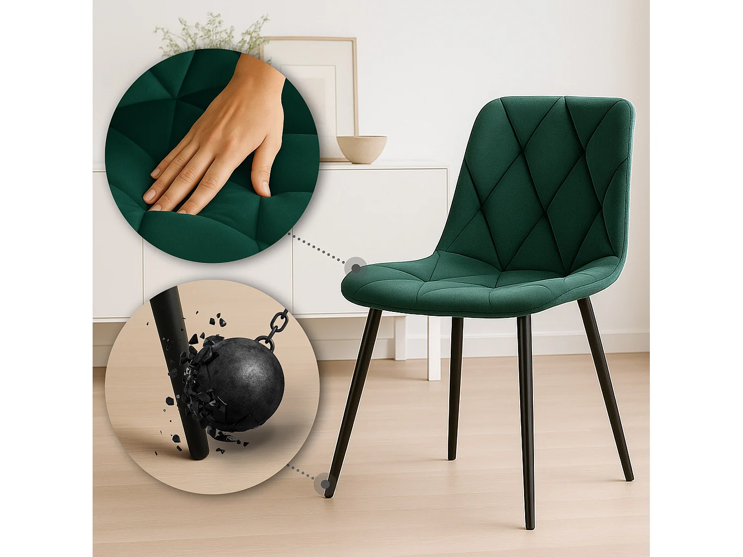 Lot de 2  chaise salle à manger - Velours - Vert - Clairton