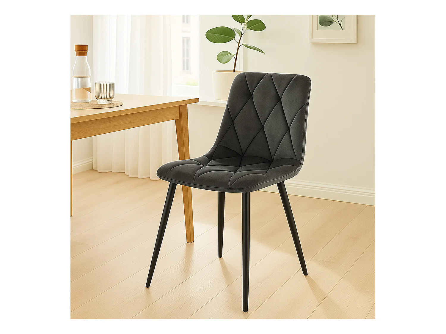 Lot de 2  chaise salle à manger - Velours - Anthracite - Clairton