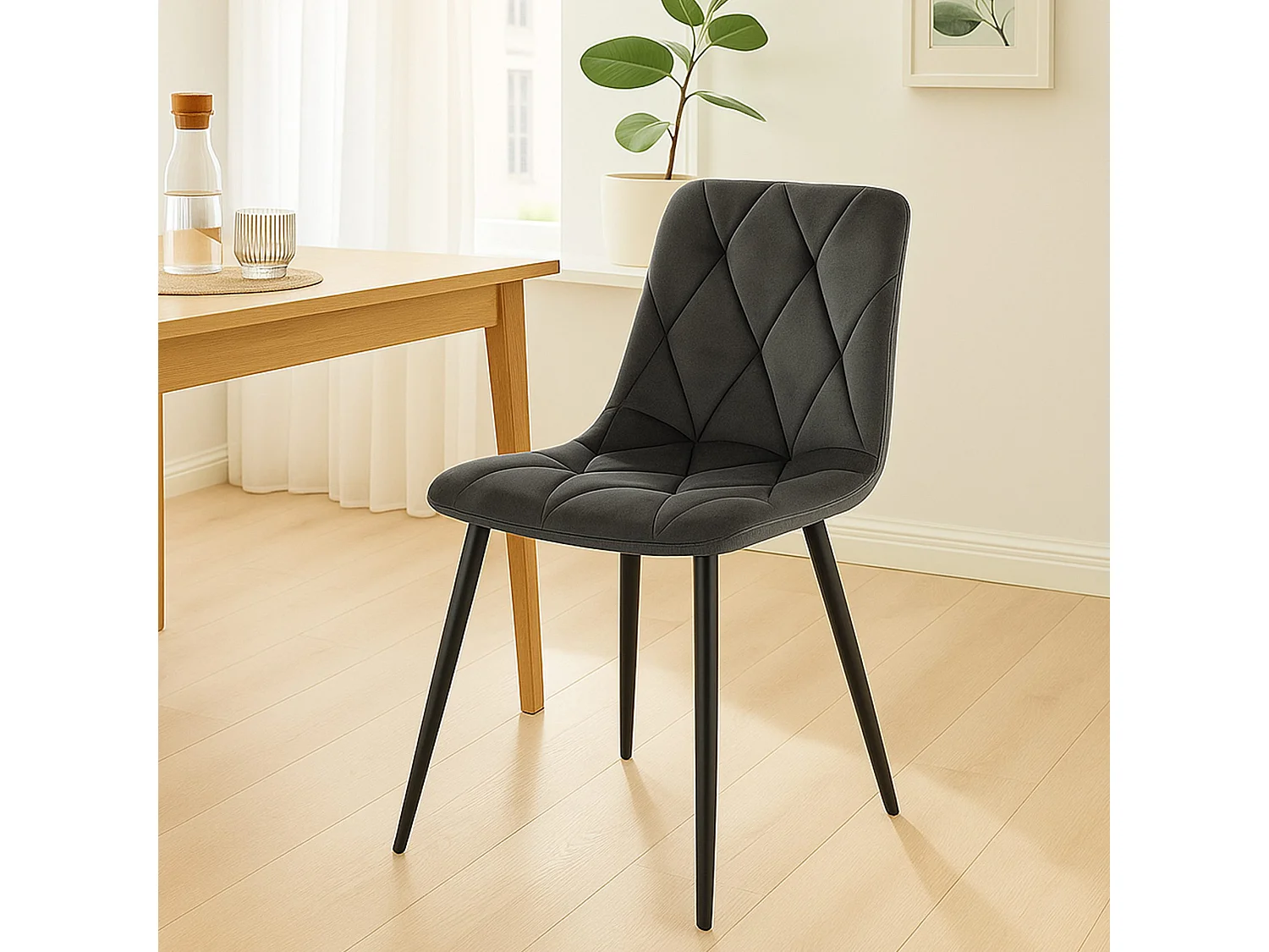 Lot de 2  chaise salle à manger - Velours - Anthracite - Clairton