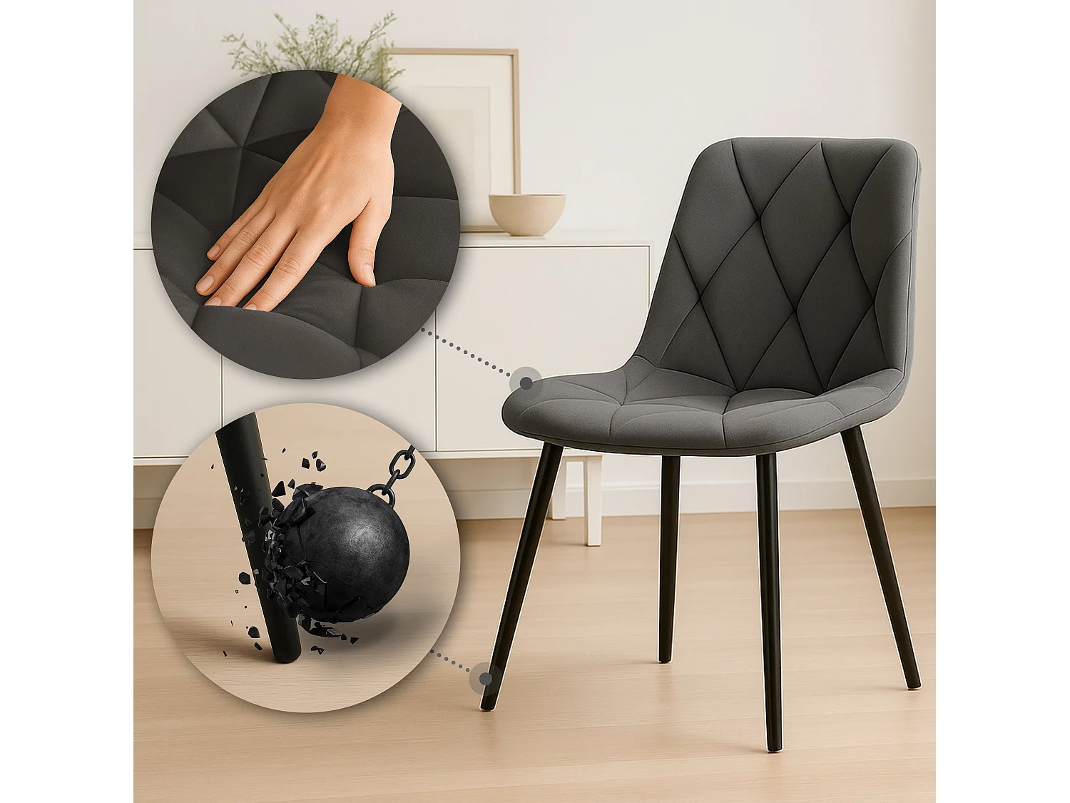 Lot de 2  chaise salle à manger - Velours - Anthracite - Clairton